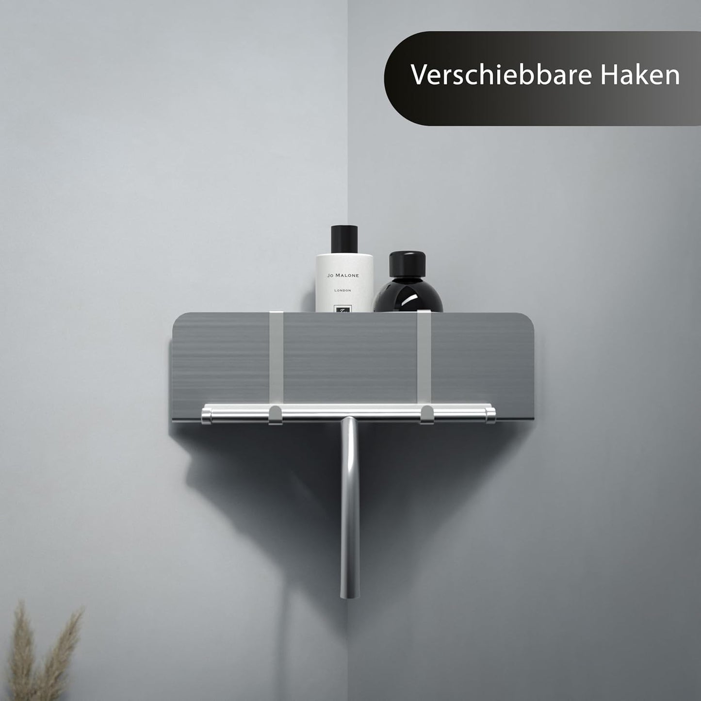 Eck-Duschablage ohne Bohren mit Ablaufrillen, Eck-Duschablage Silbergrau