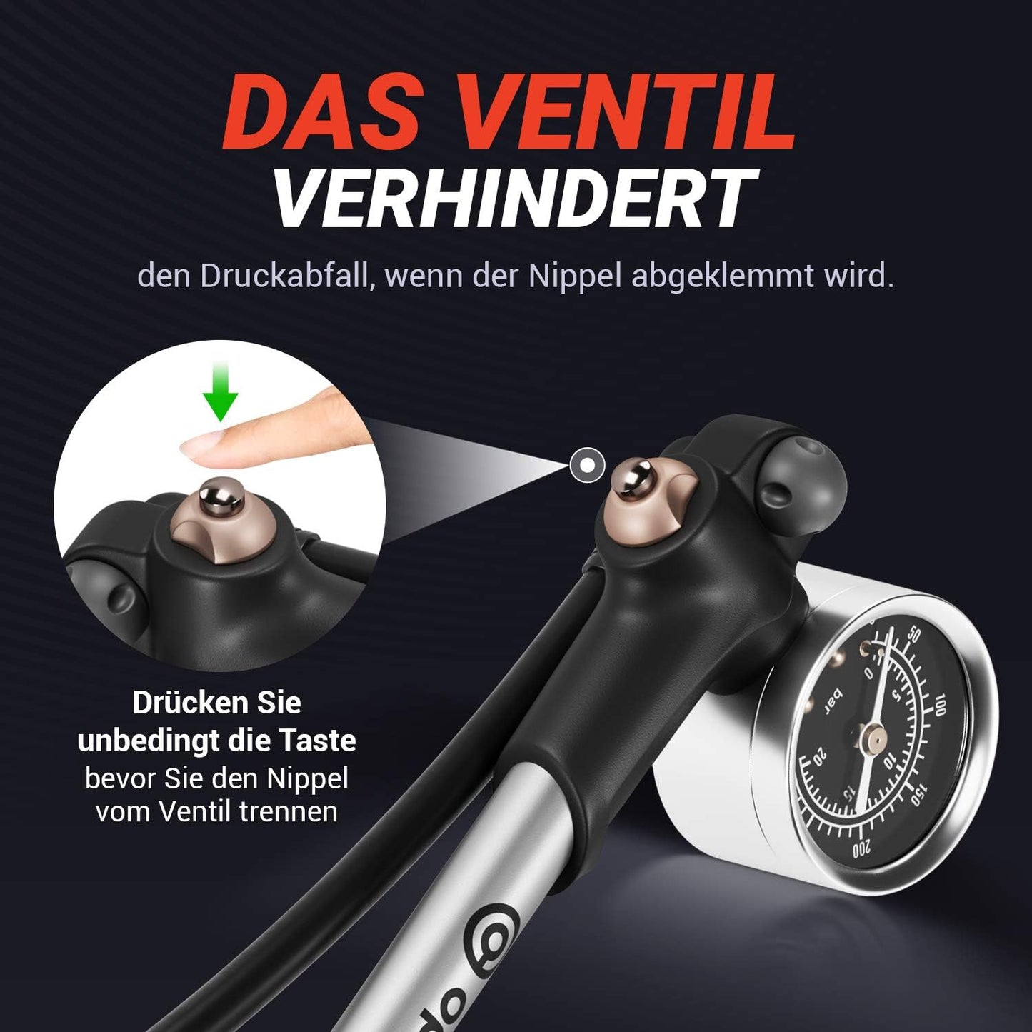 Hochdruck-Dämpferpumpe mit Manometer für Mountainbikes, 300 PSI / 20 Bar