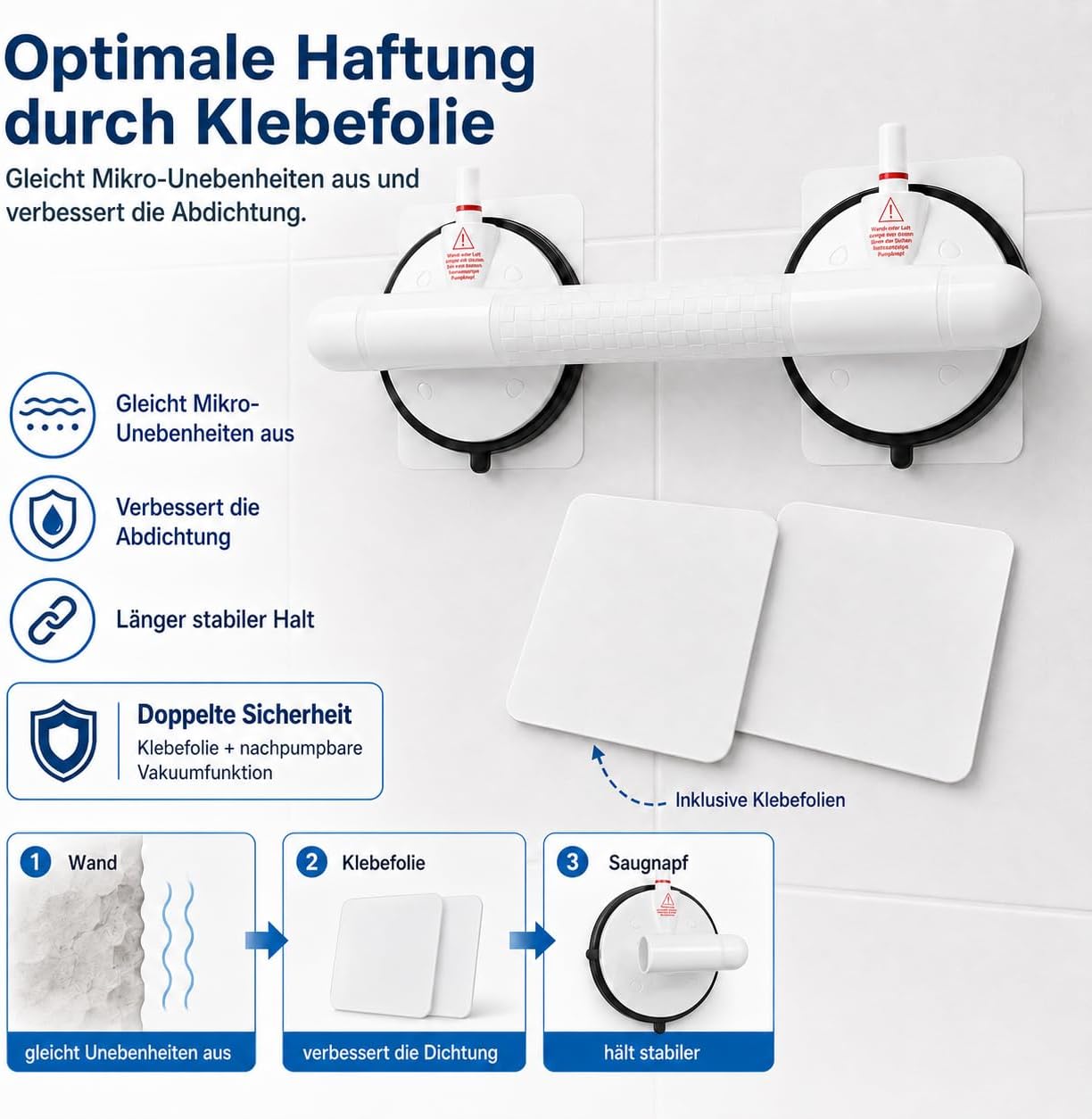 2er-Set Haltegriff mit Saugnapf, Perlweiss