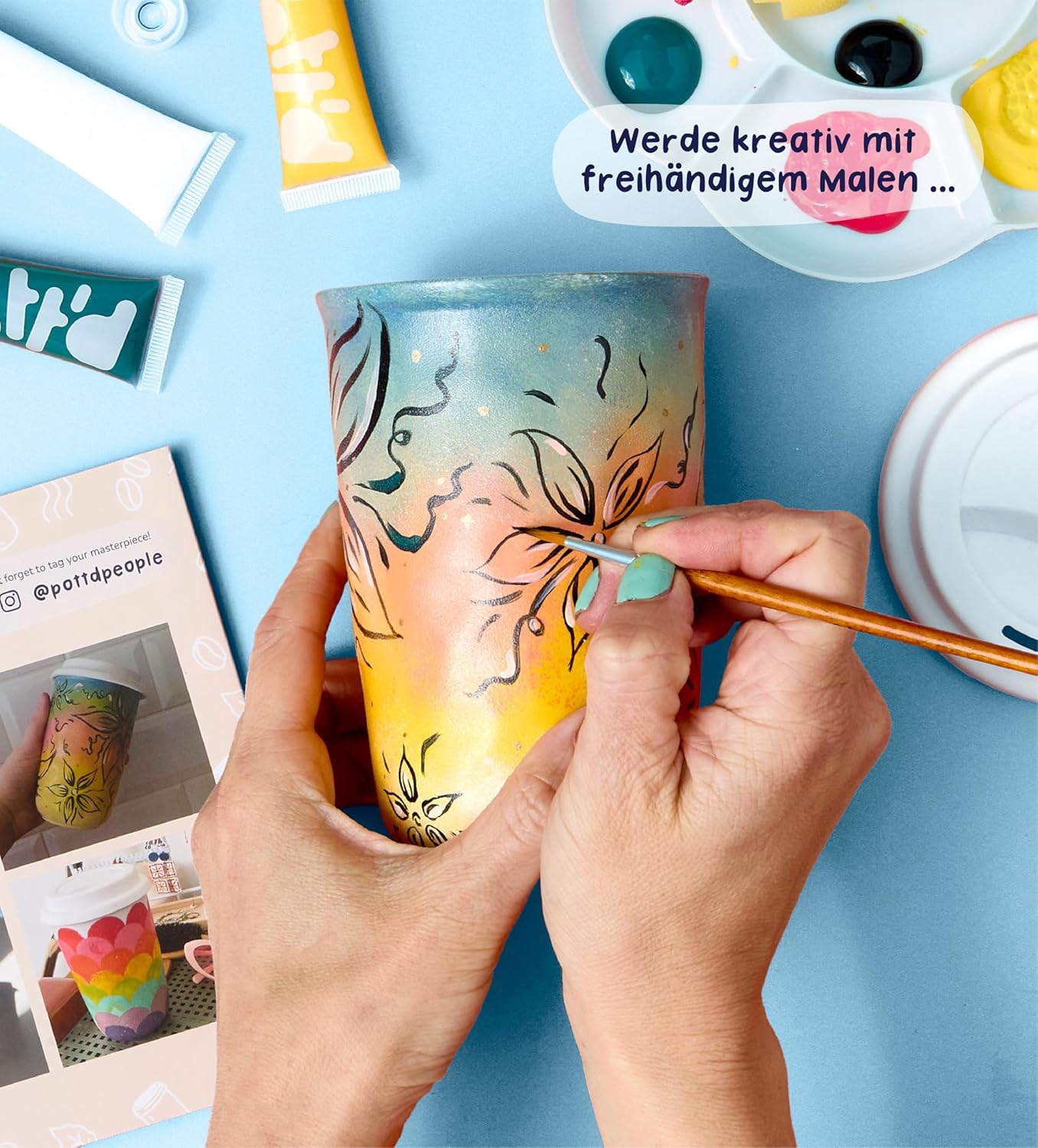 DIY Keramik-Bemalen-Set mit Reisebechern, 2er-Set Reisebecher