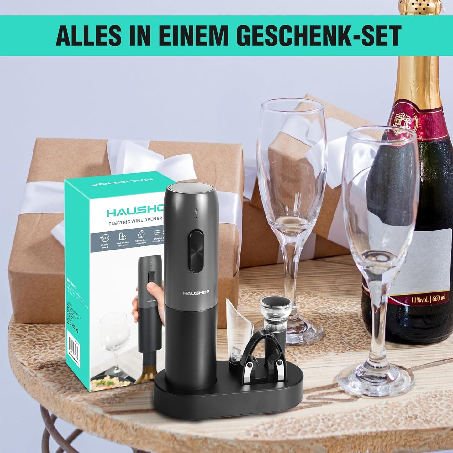 Elektrischer 4-in-1 Weinflaschenöffner