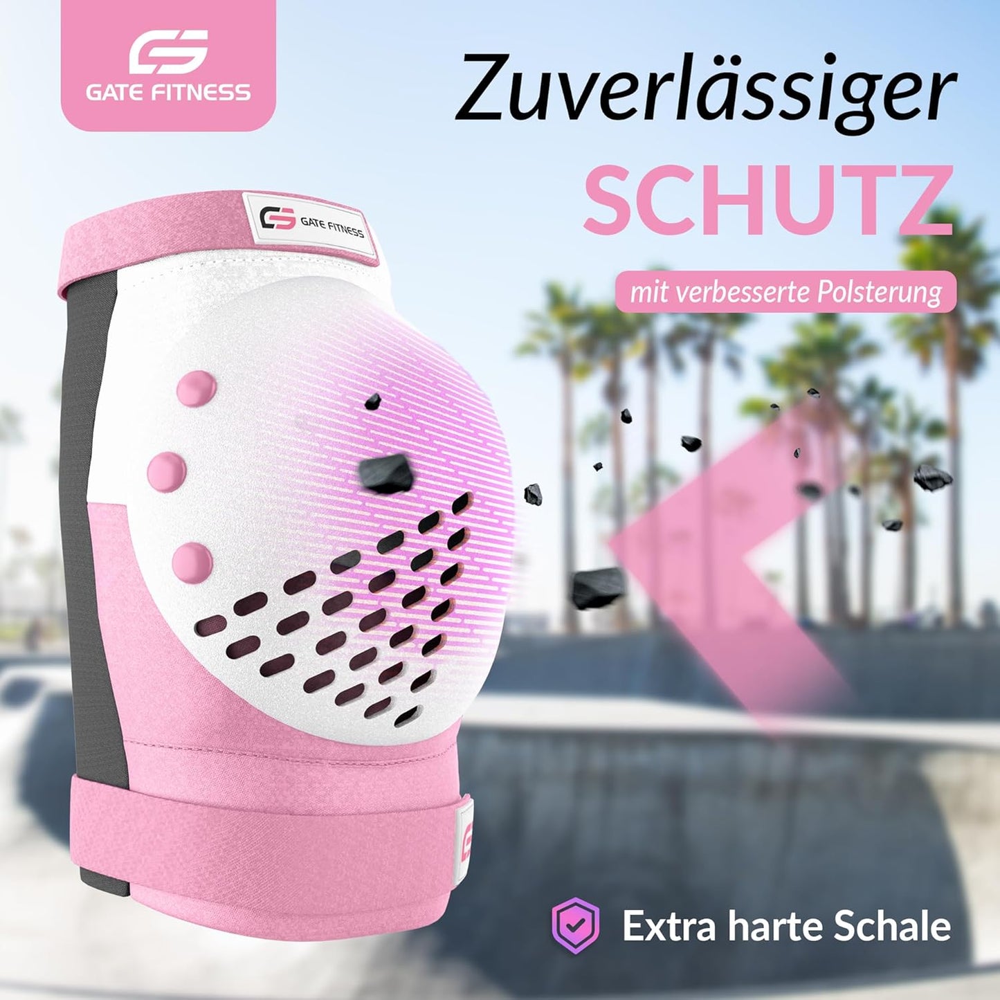 6-teiliges Protektoren-Set, XL - Erwachsene Pink / Weiss