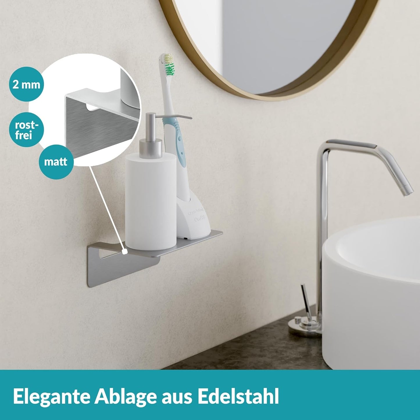 Badablage ohne Bohren, 14 cm Silber