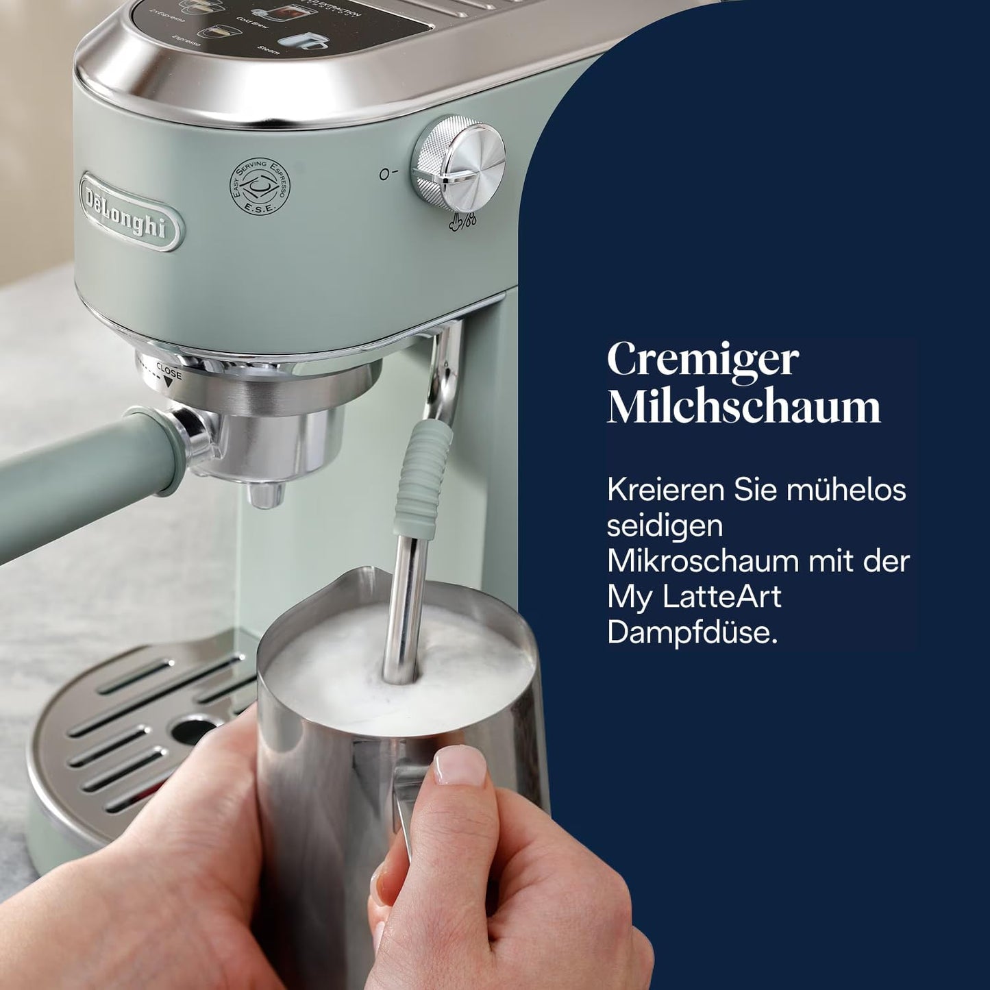 Dedica Duo EC890.GR Siebträgermaschine mit Milchaufschäumer, Grün Dedica 2025 mit Cold Brew