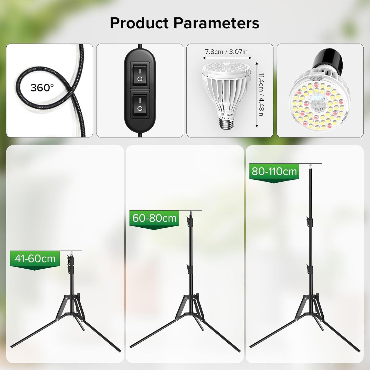 LED Pflanzenlampe mit verstellbarem Stativ und 4 Schwanenhälsen, 120W mit Ständer