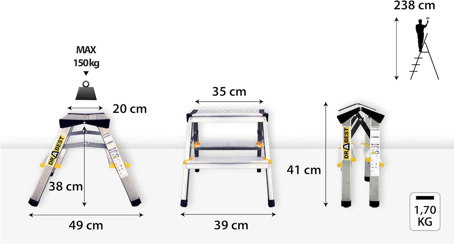 Klappbare Trittleiter mit 2 Stufen, 2 x 2 Stufen