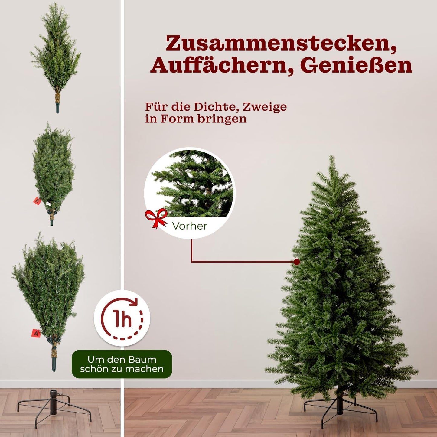 Naturgetreuer Tannenbaum mit Beleuchtung, 180 cm