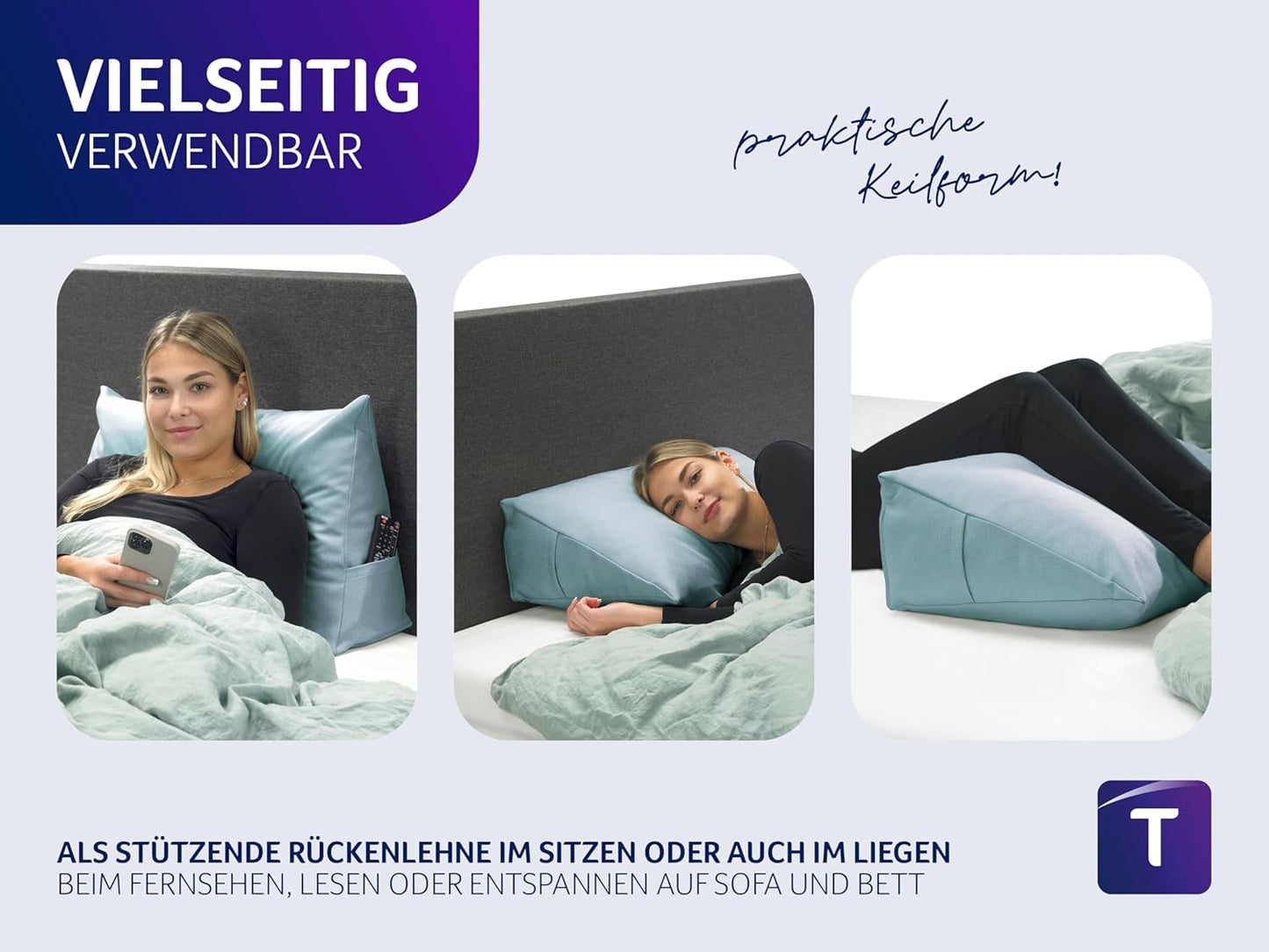 Cozy Rückenkissen mit abnehmbarem Bezug, Türkis Möbelstoff (100% Polyester)
