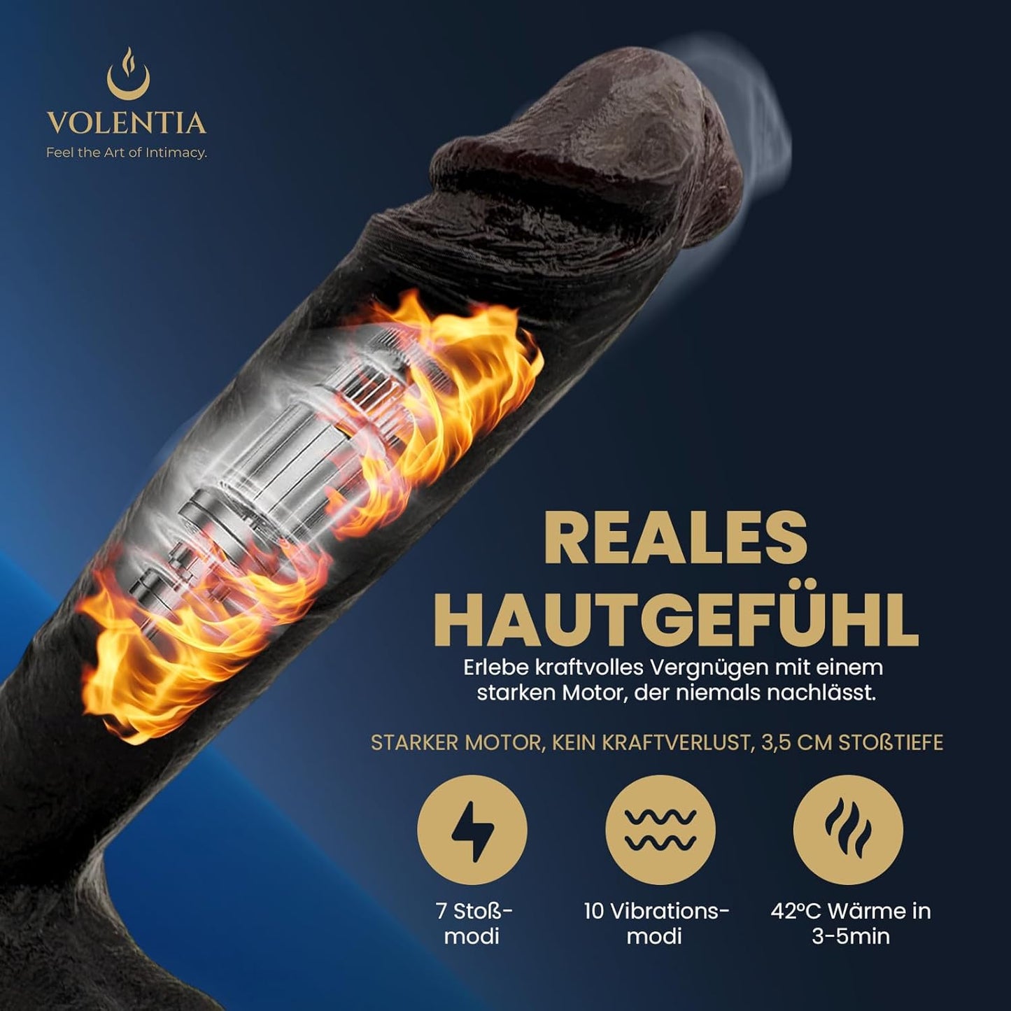 Realistischer XXL Vibrator mit Heizfunktion, Schwarz