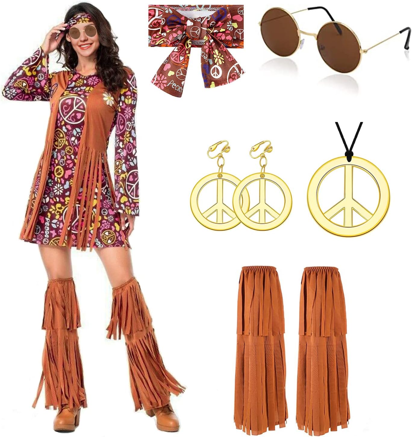 Hippie-Kostüm für Damen, L