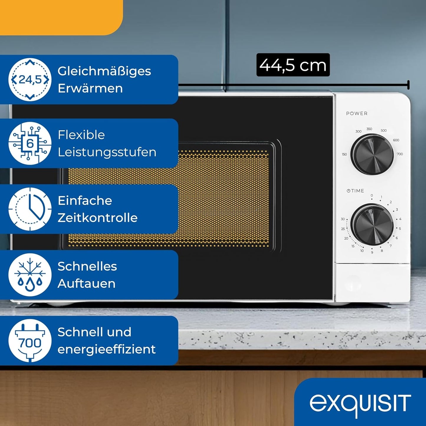 Mikrowelle mit Drehteller und 5 Leistungsstufen, Weiß