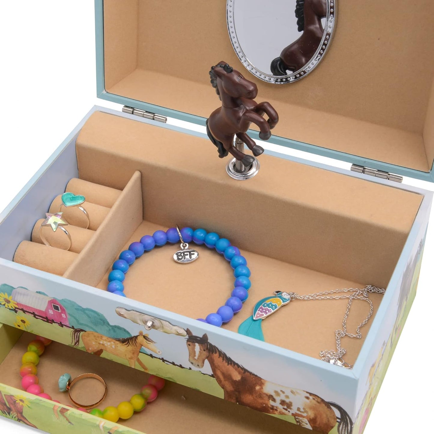Spieluhr & Schmuckkästchen mit Schmuck mit Pferde-Design
