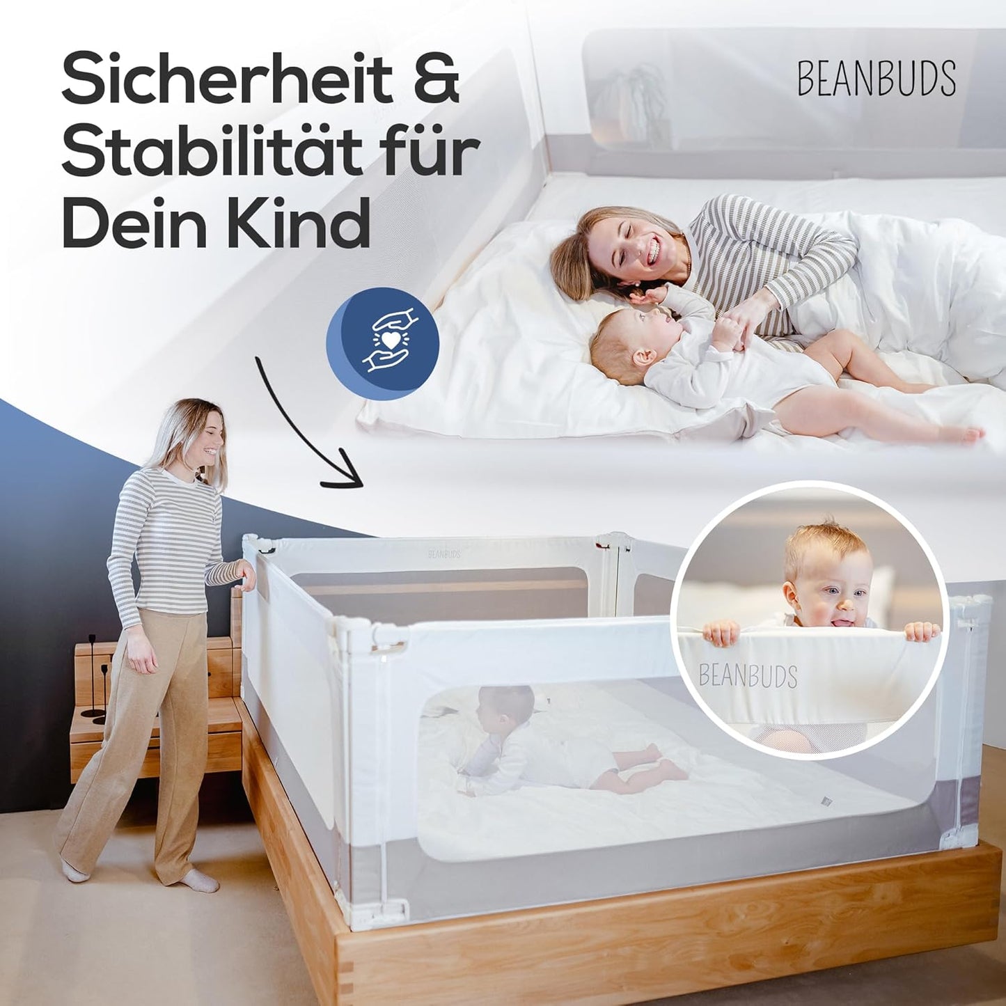 Höhenverstellbares Bettgitter, 180cm Grau