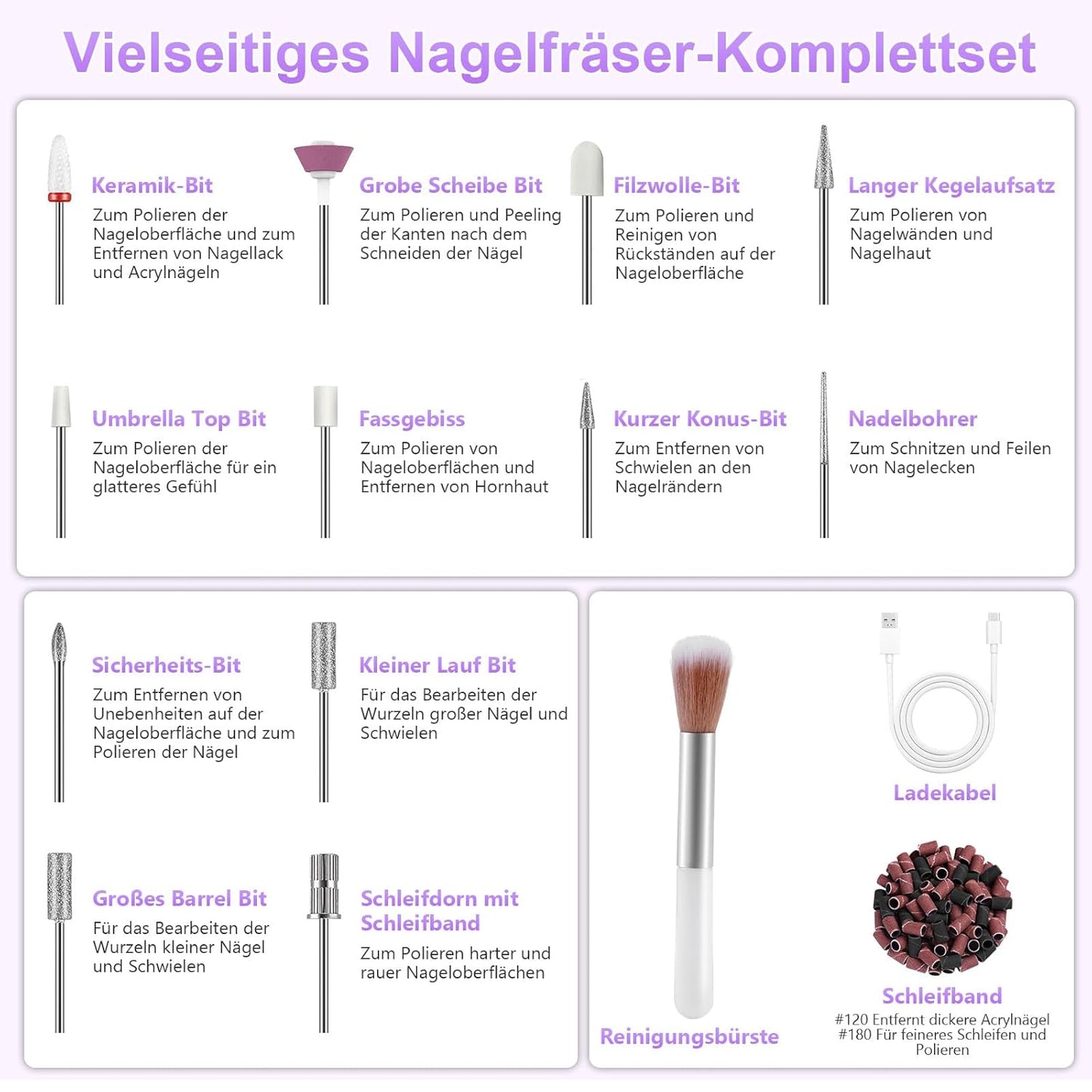 Nagelfräser mit 5 Geschwindigkeiten, Lila