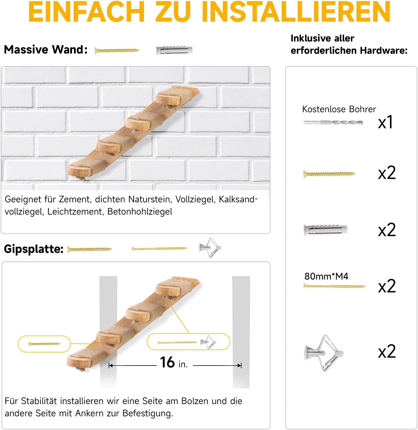 Kletterwand Katzentreppe, Von links nach rechts