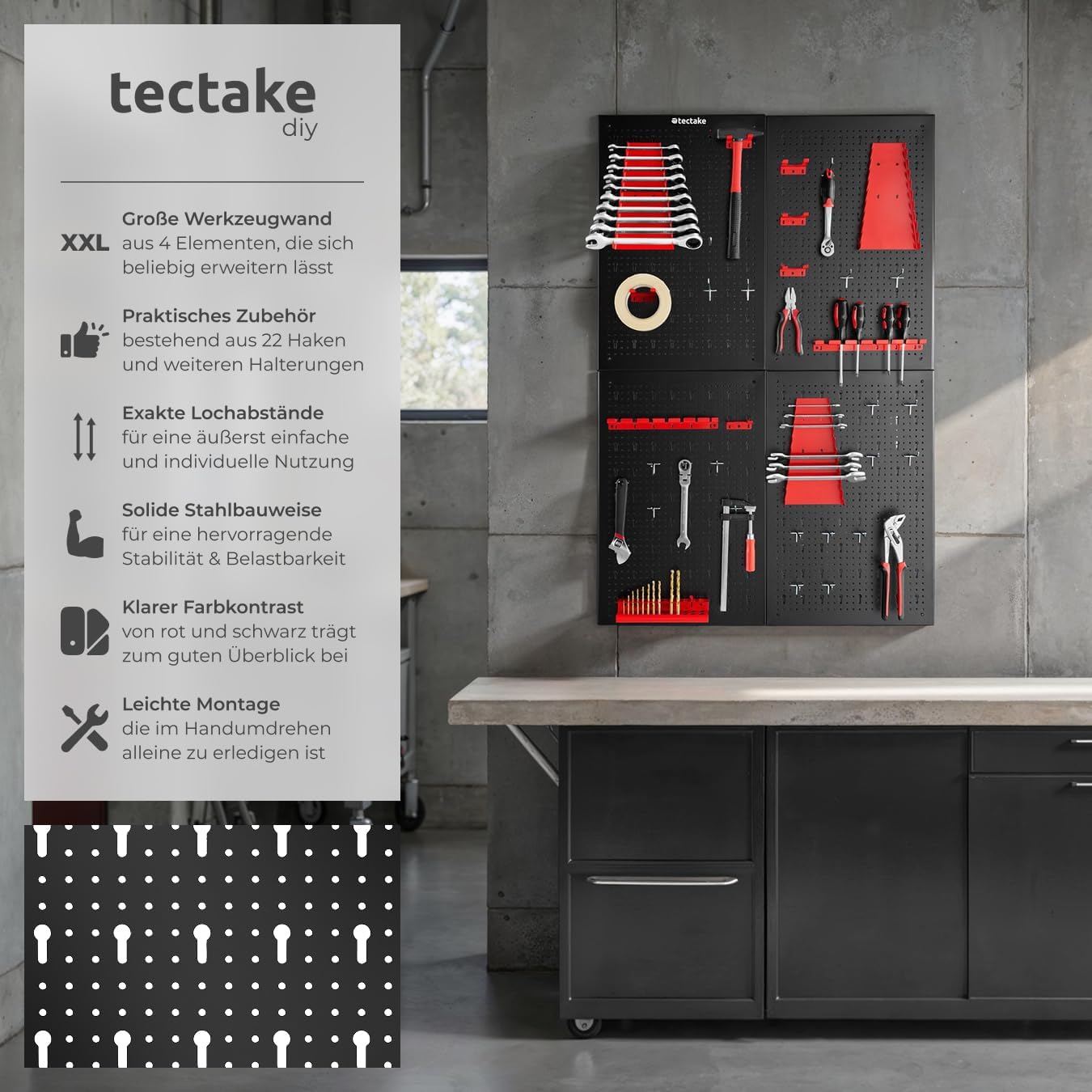Werkzeuglochwand Set mit Halterungen, 4-teilig, 4-tlg.