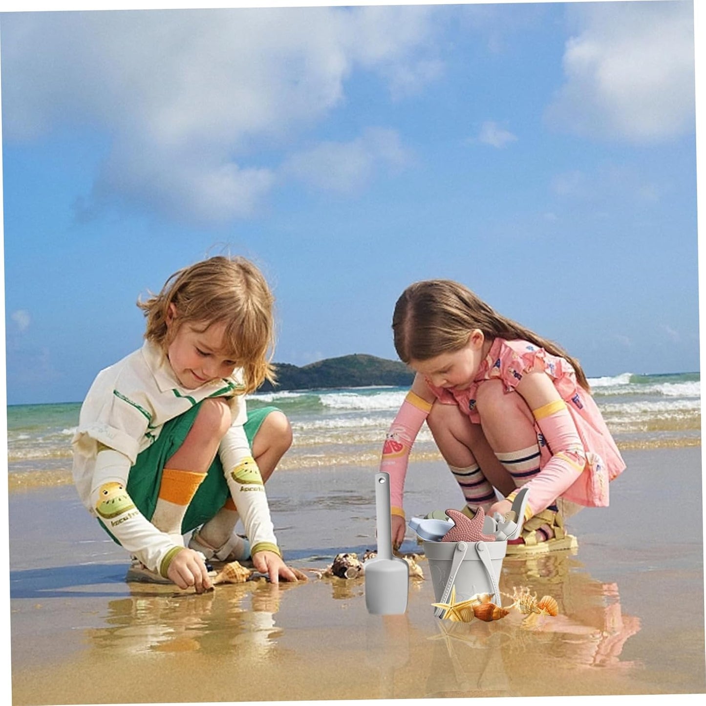 Silikon-Strandspielzeug-Set (8 Teile) für Kinder, Grau