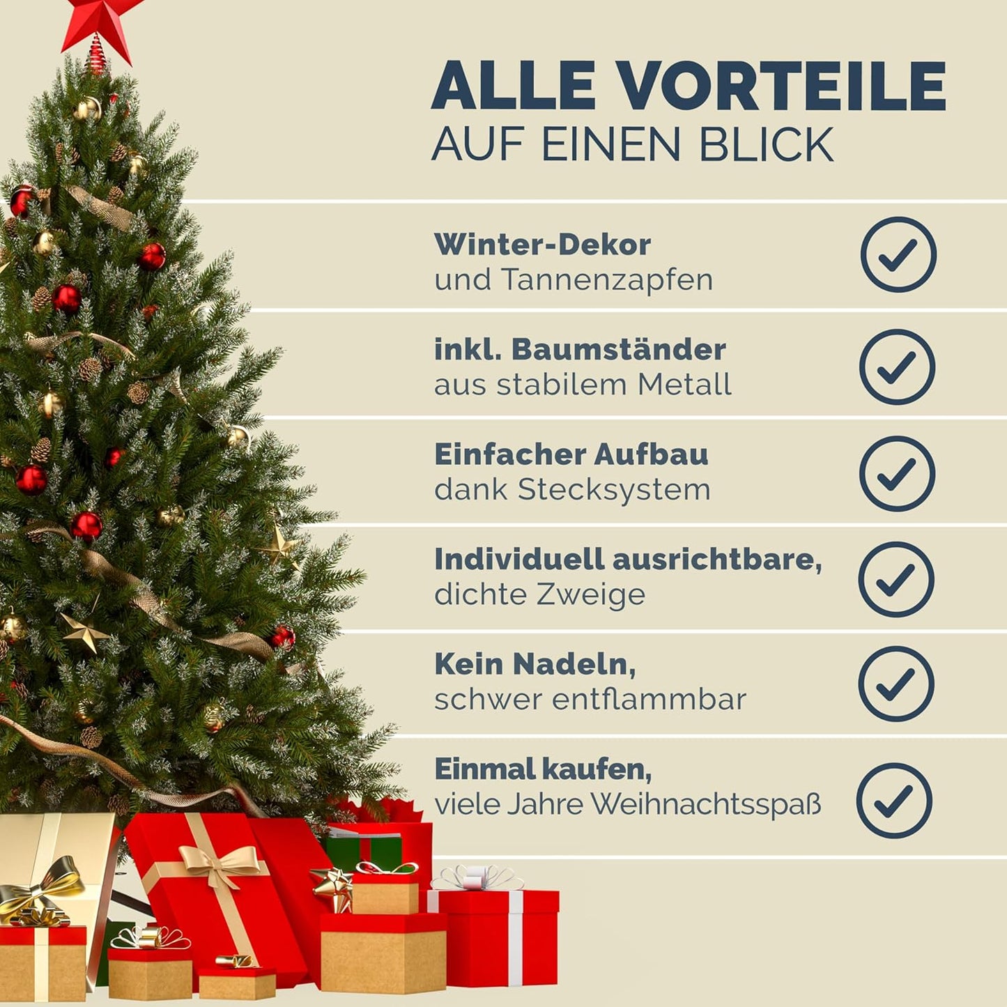 Künstlicher Weihnachtsbaum mit Tannenzapfen, Grün - Weiß 180 cm