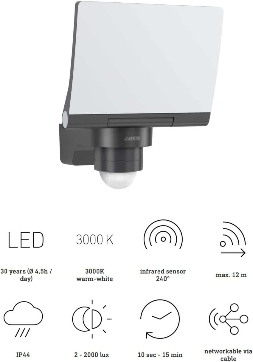 LED-Strahler, 3000 K warmweiss, Mit Bewegungsmelder, Anthrazit