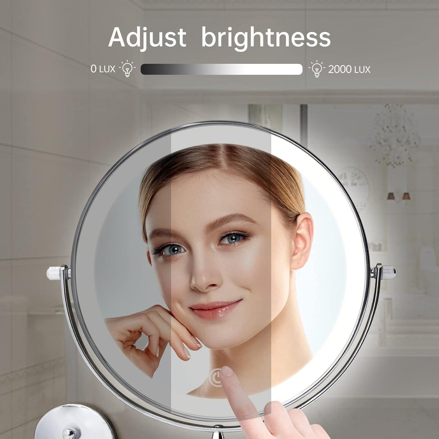 Kosmetikspiegel mit LED & 10X Vergrösserung, Silber