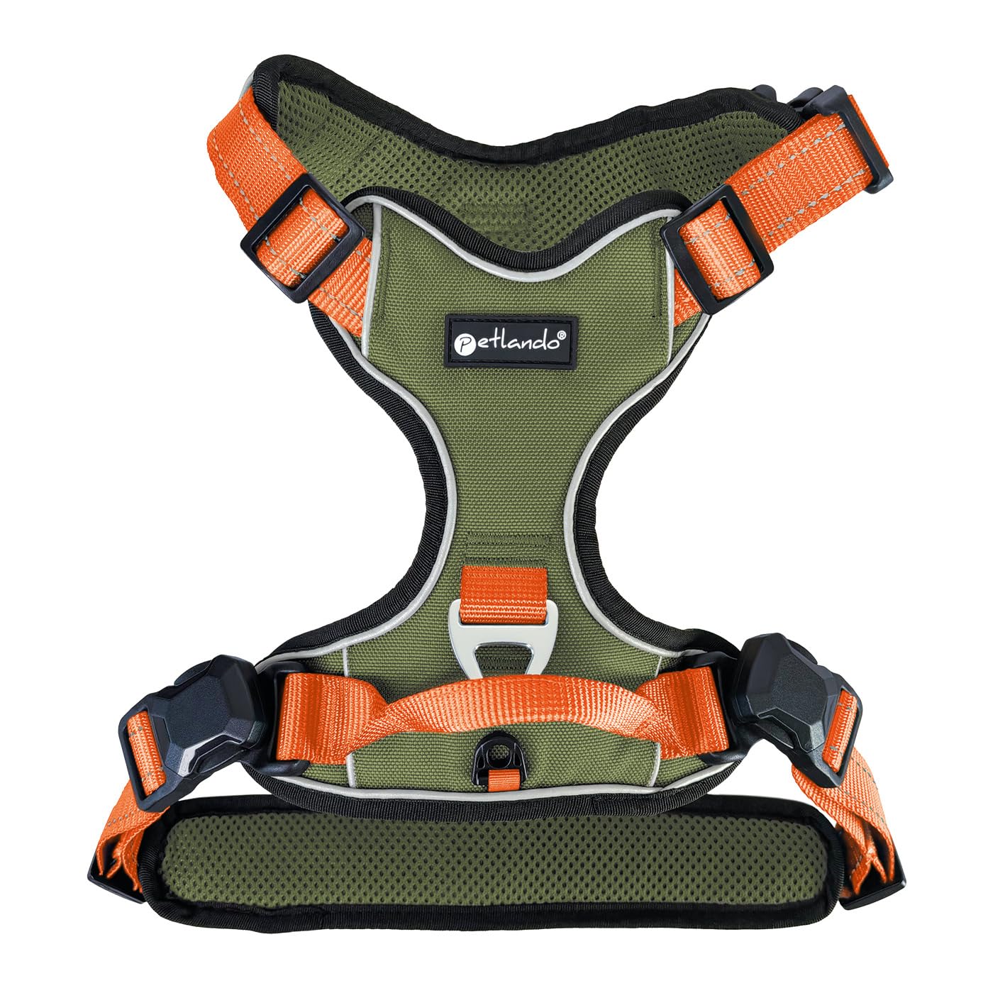 Hundegeschirr Magnetech mit Magnetschnalle und Griff, reflektierend, Olive/ Orange XL