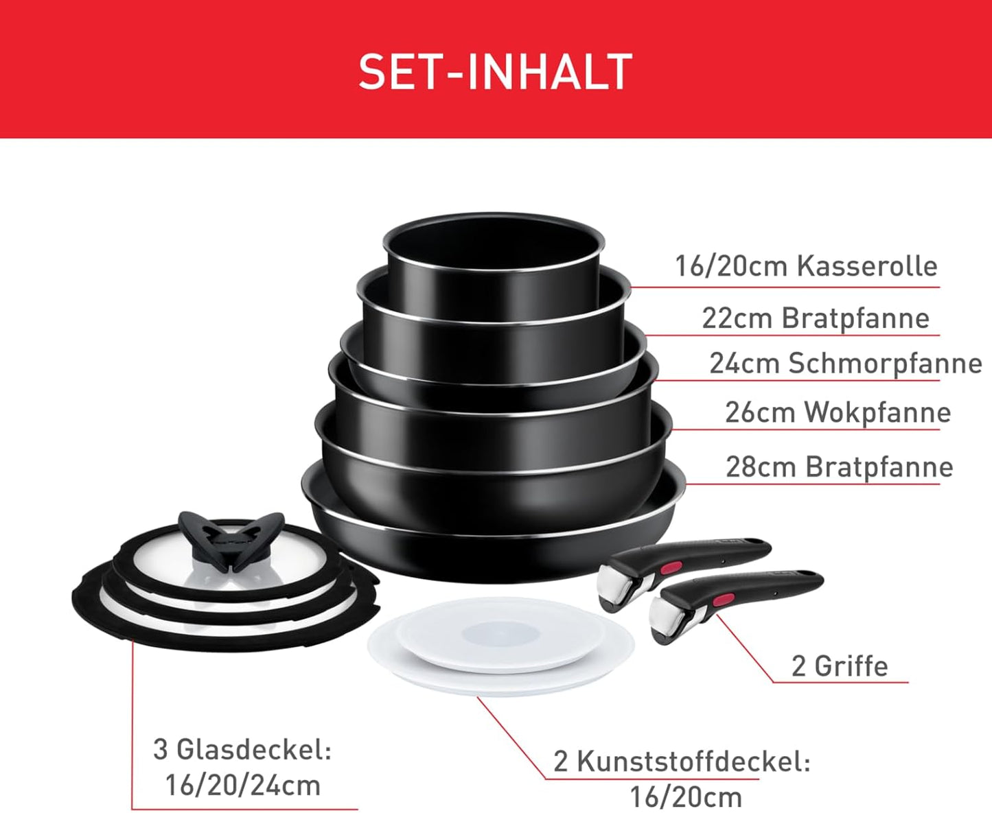13-teiliges Ingenio Easy On Topf- und Pfannenset mit abnehmbarem Griff, 13-tlg. Kochgeschirr-Set