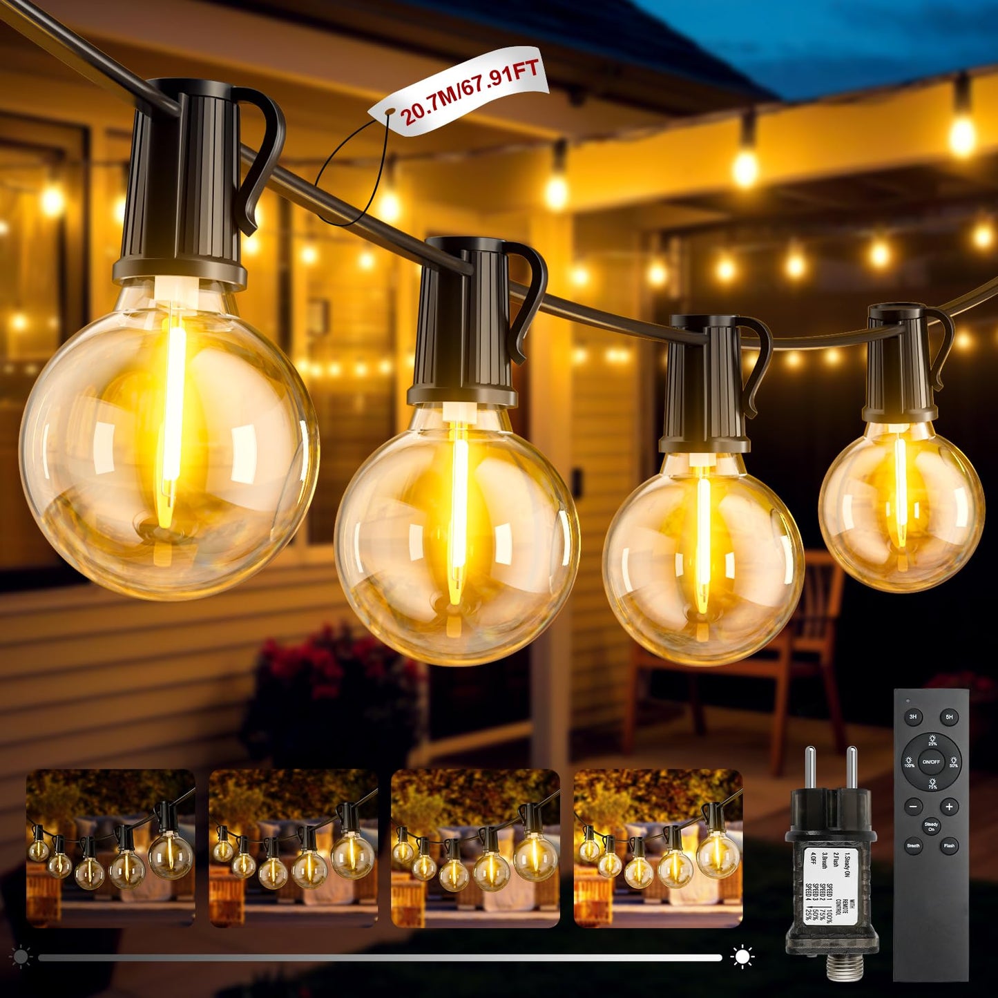 LED Lichterkette mit Timer, dimmbar, erweiterbar, 20.7M/67.9Ft-Câble