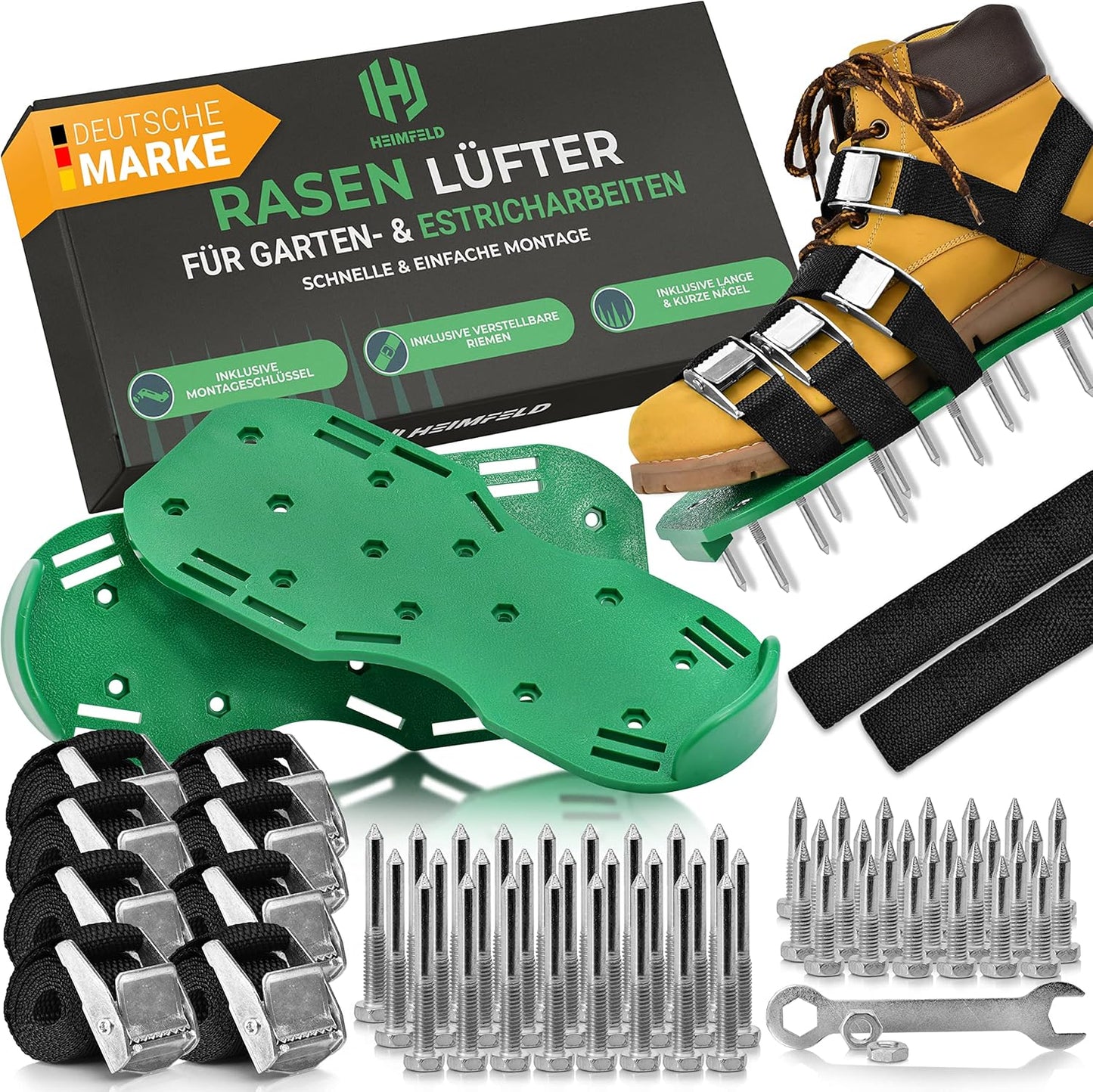 Rasenlüfter-Nagelschuhe mit Riemen (Schuhgrösse 37 bis 48), Grün