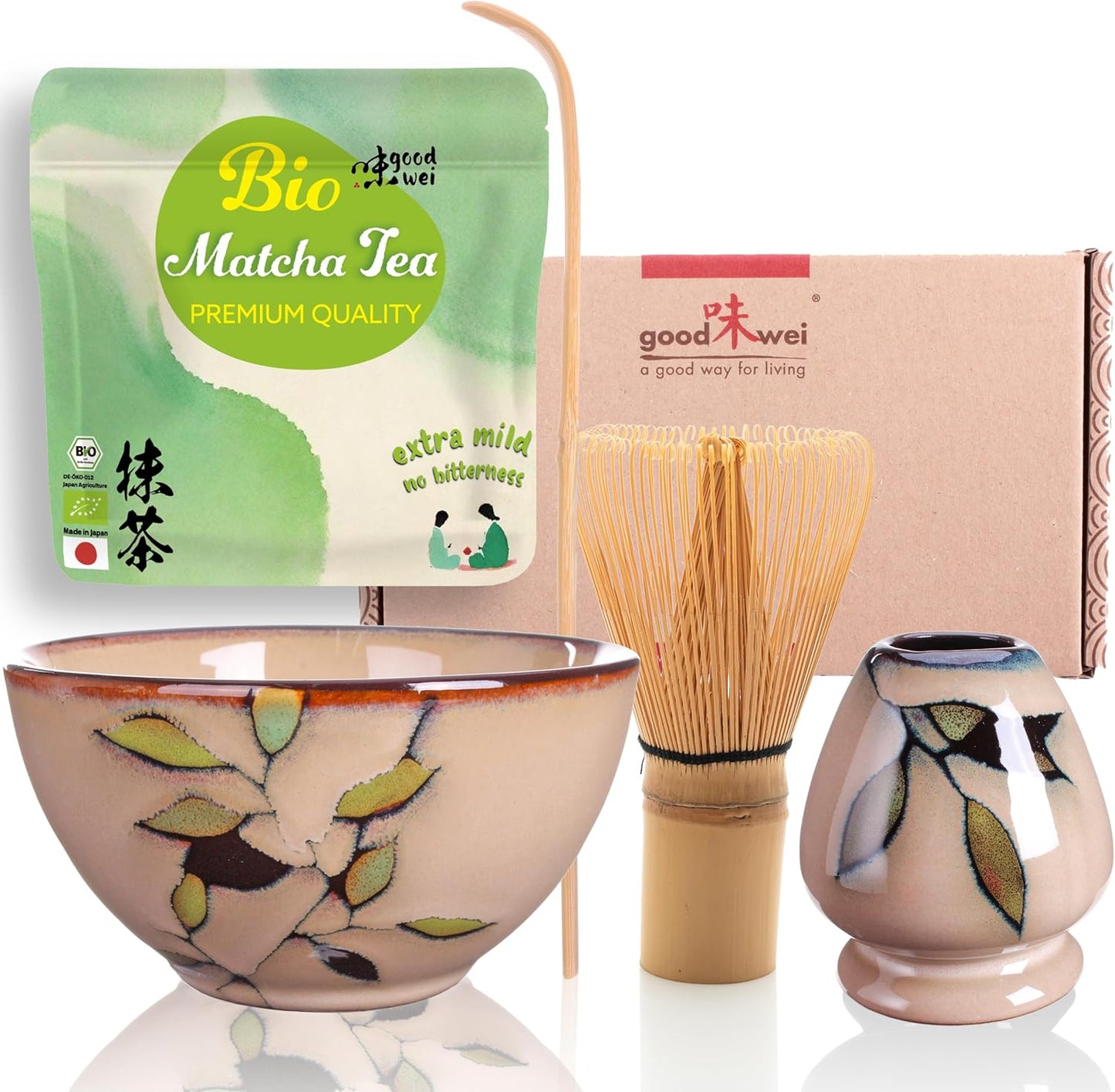 Matcha Teezeremonie-Set mit Keramikschale, Bamboo