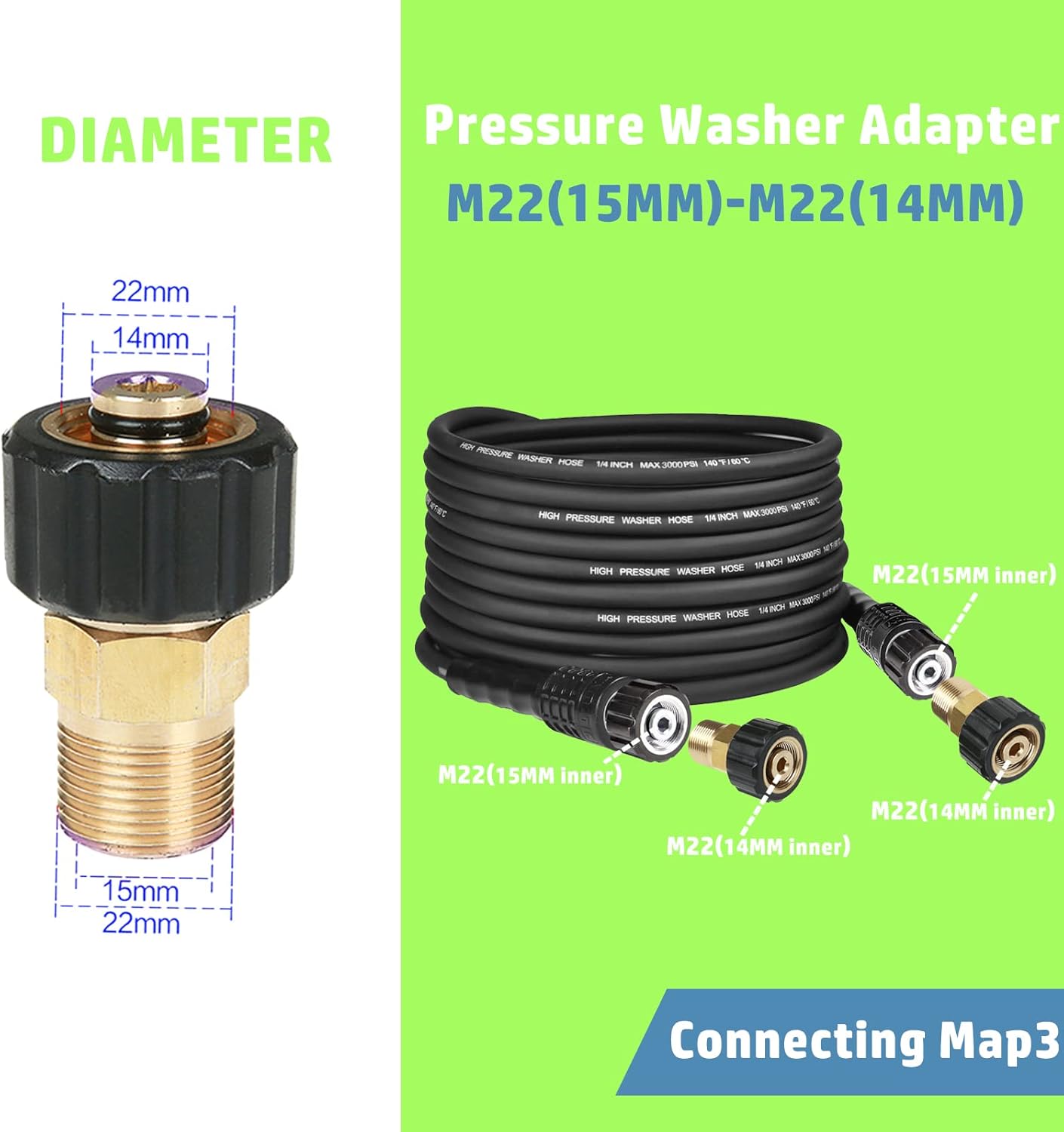 Hochdruckreiniger Adapter-Set, 8 x Messing-Edelstahl