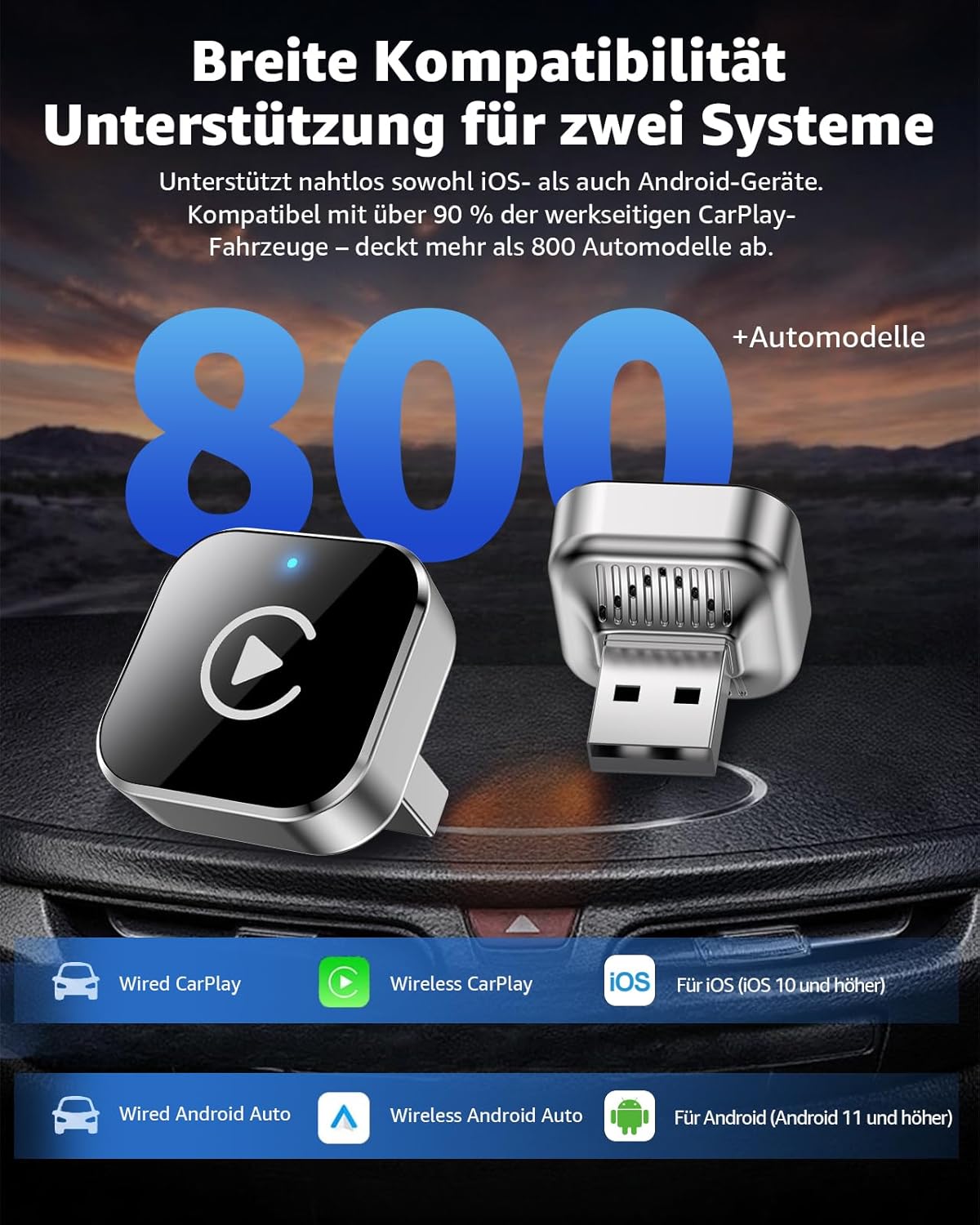 Kabelloser CarPlay & Android Auto Adapter C99, Silber