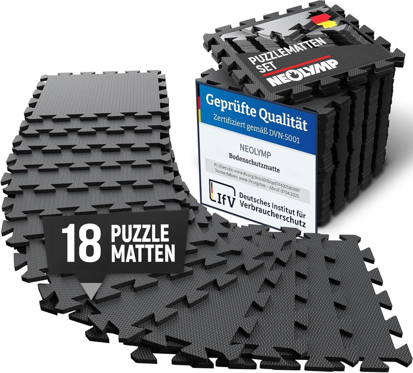 Bodenschutzmatte Fitness 1 x 18, Bodenschutzmatte Anthrazit | 18 Matten | 1,7 M²