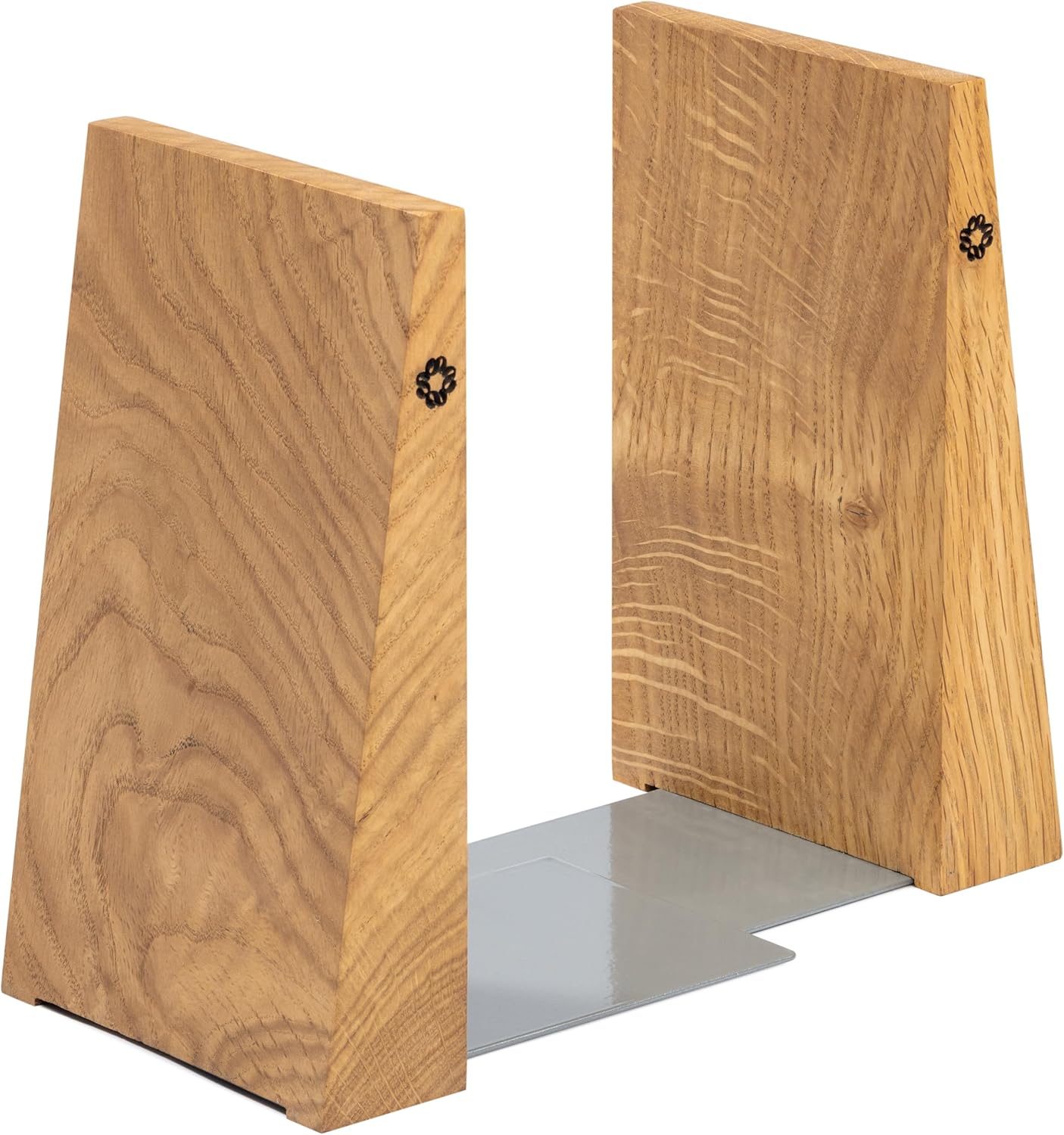 Buchstützen aus Holz mit Metallbasis, Eiche