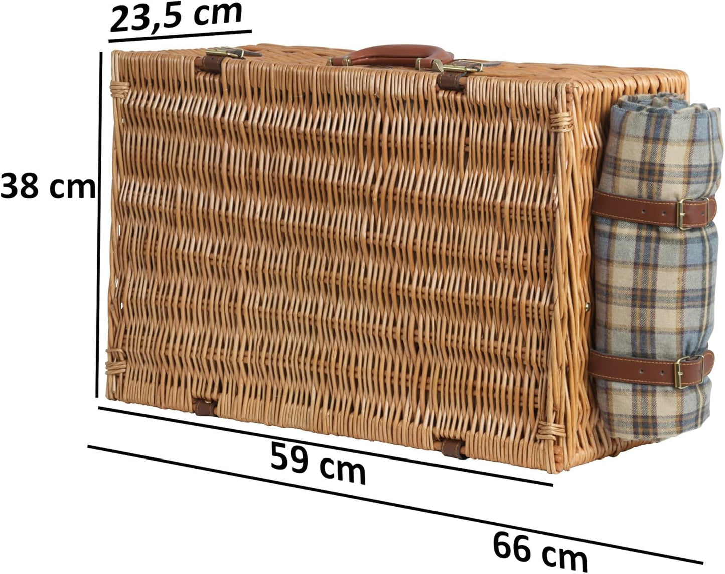 Picknickkorb mit Geschirr-Set und Kühlfach (29-teilig), Blau/Beige Kariert