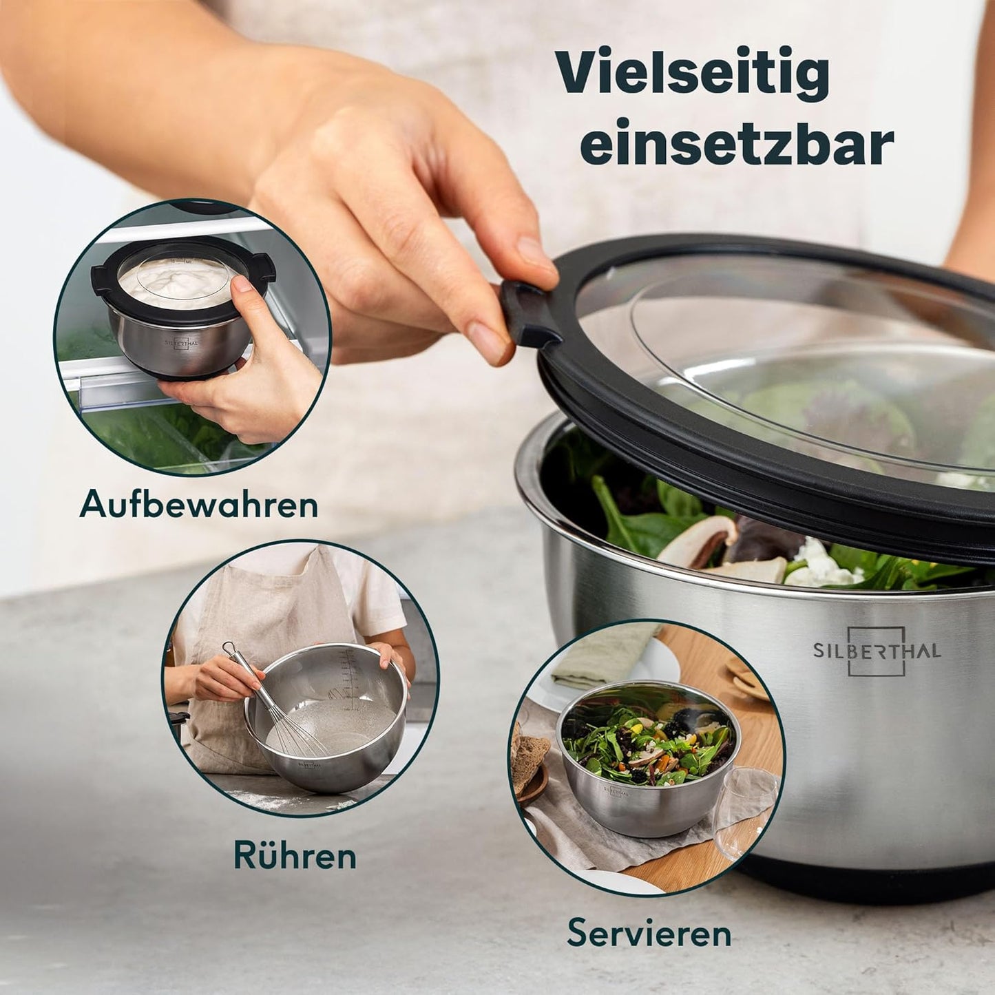 Edelstahl Rührschüssel mit Deckel (3,8l), 3,8l