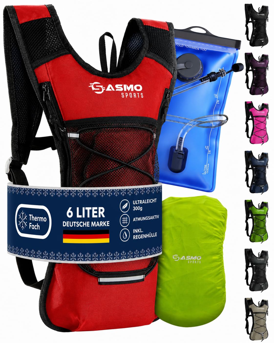 Trinkrucksack mit Thermofach & Trinkblase, rot - mit Trinkblase