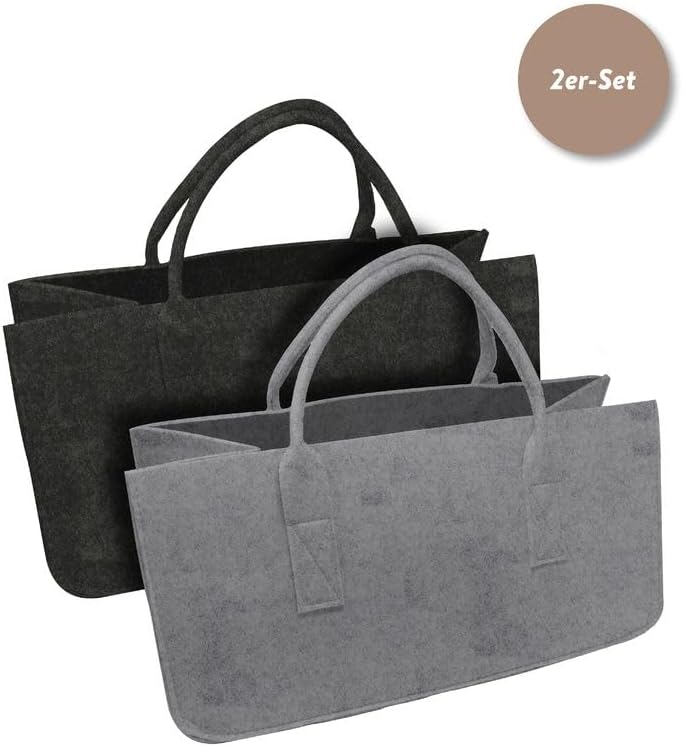 Filztaschen-Set für Kaminholz, Hellgrau & Dunkelgrau 2-er