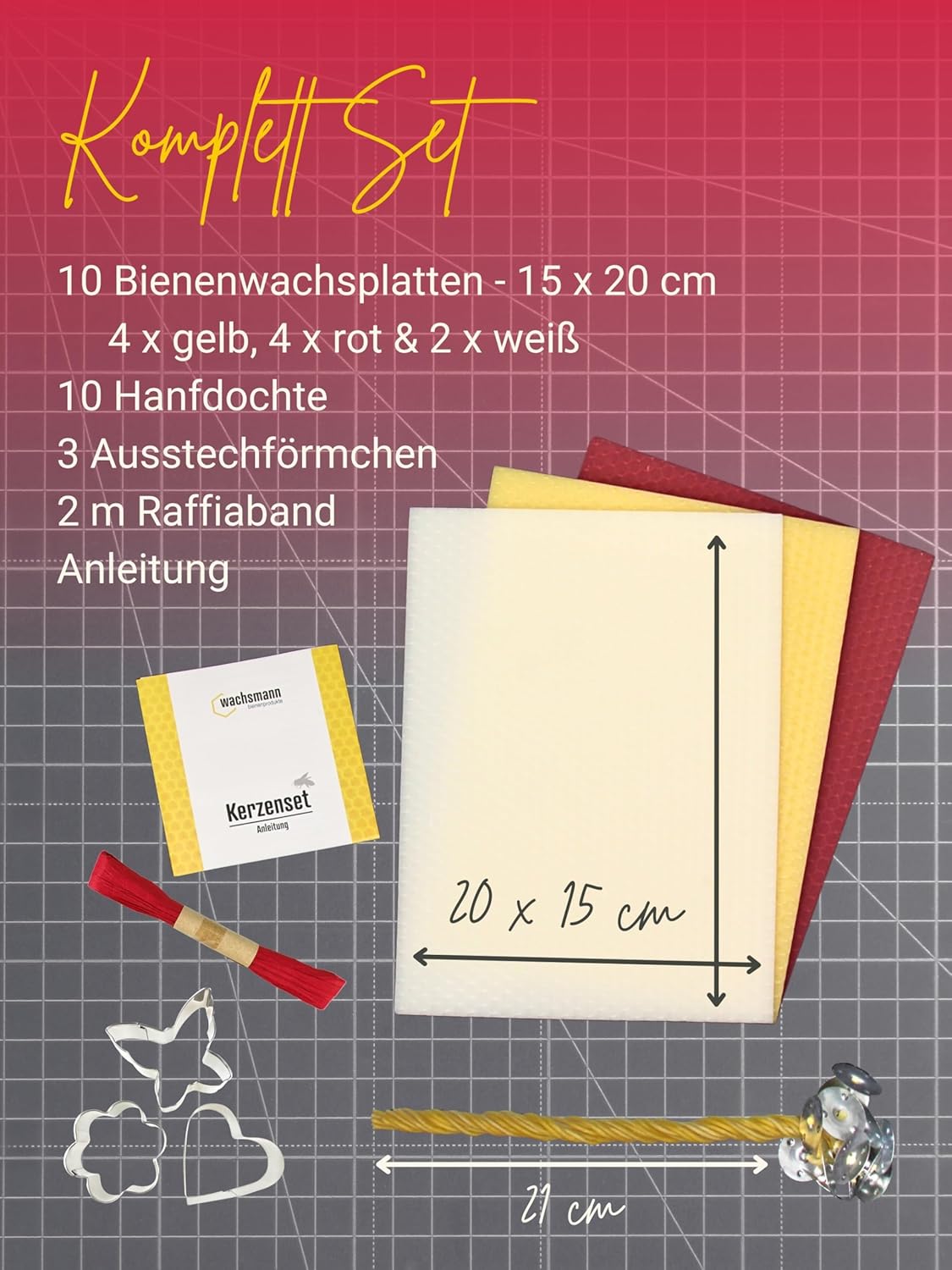 DIY Bienenwachskerzen Bastelset, Gelb, rot, weiß