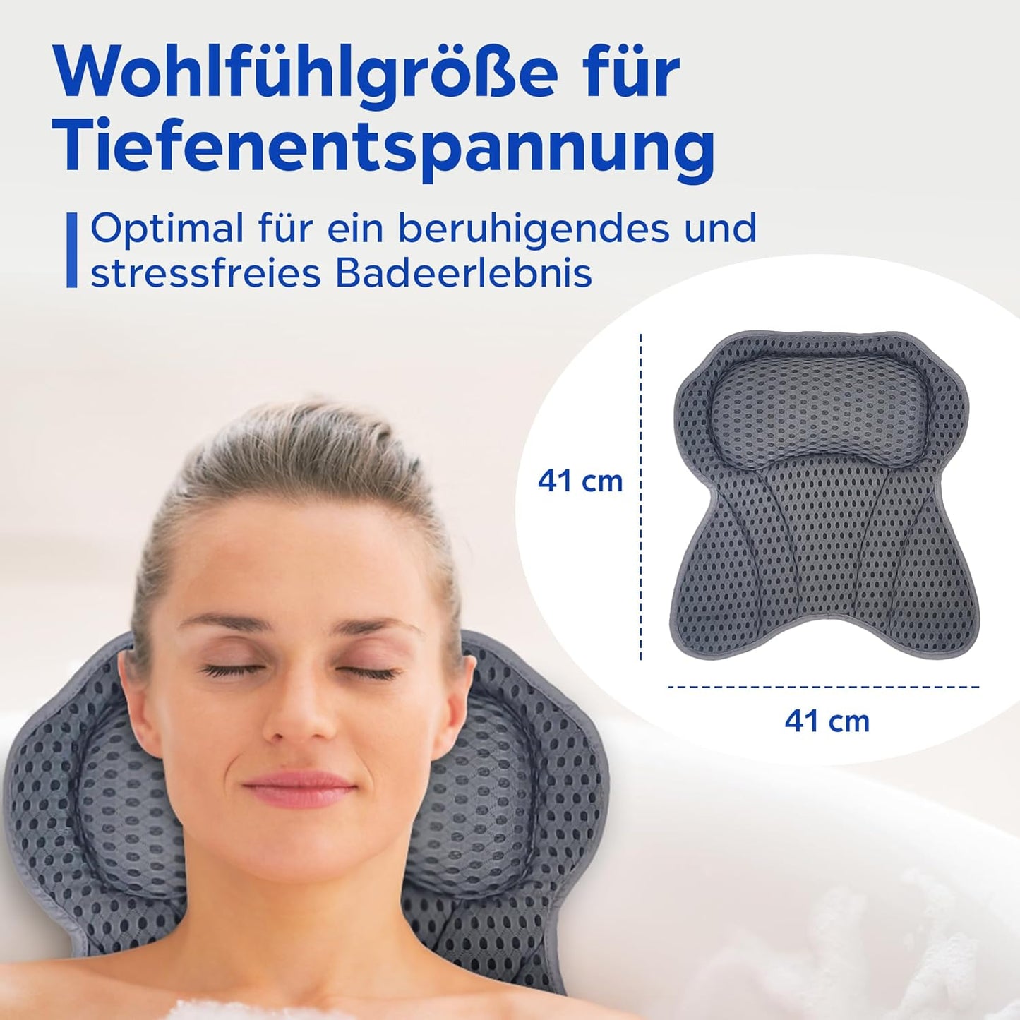 Ergonomisches Badewannenkissen mit Saugnäpfen, Grau L extra breit