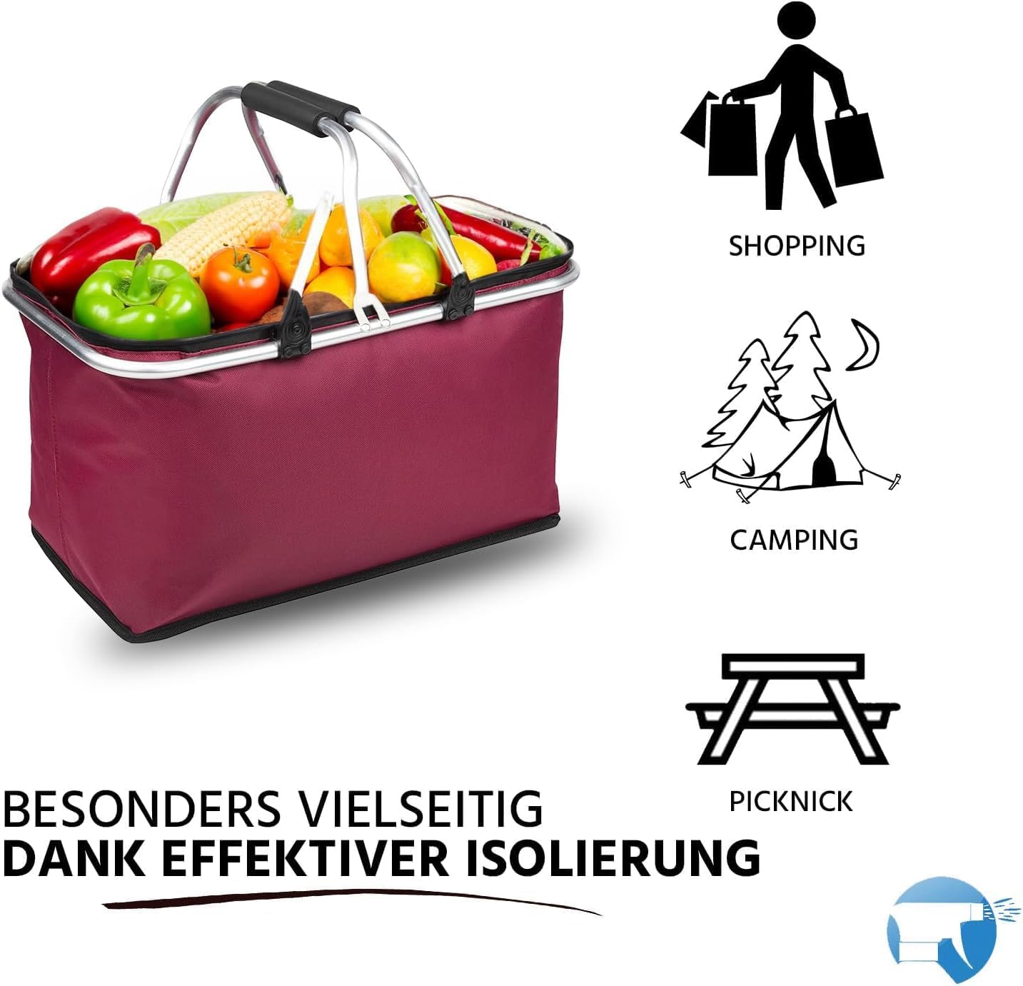 Faltbarer Thermokorb für Picknick und Einkauf, Bordeaux