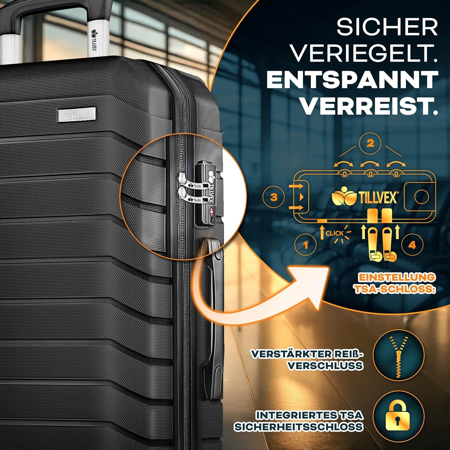 Reisekoffer-Set mit Gepäckwaage und TSA-Schloss (3-teilig), Schwarz Kofferset 3tlg