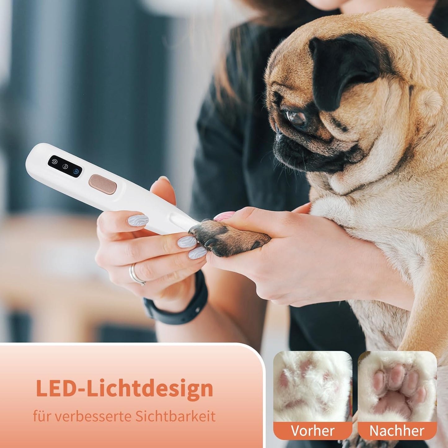 PawTrim Pro Pfotentrimmer superleise und wiederaufladbar, Weiss
