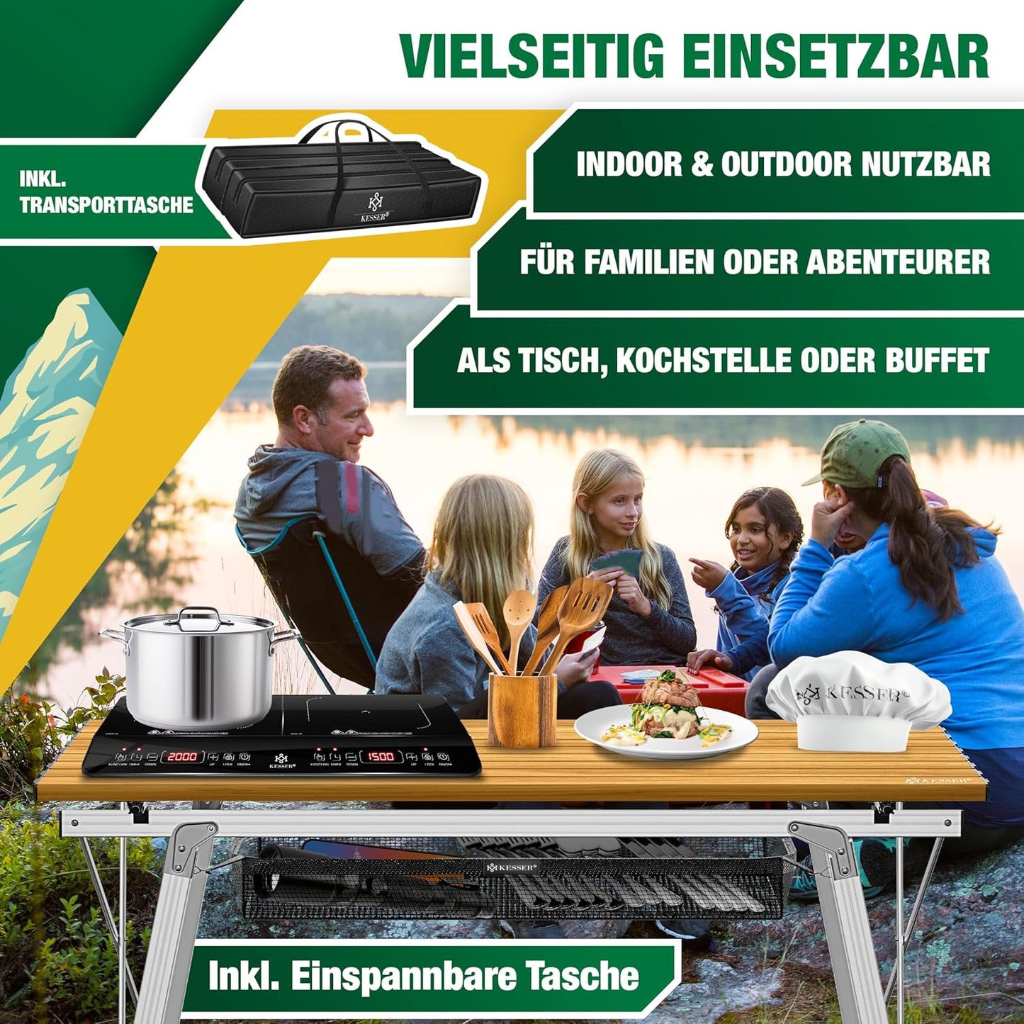 Faltbarer Campingtisch mit Aluminiumrahmen 90x53 cm, 90 cm x 53 cm Holz-optik