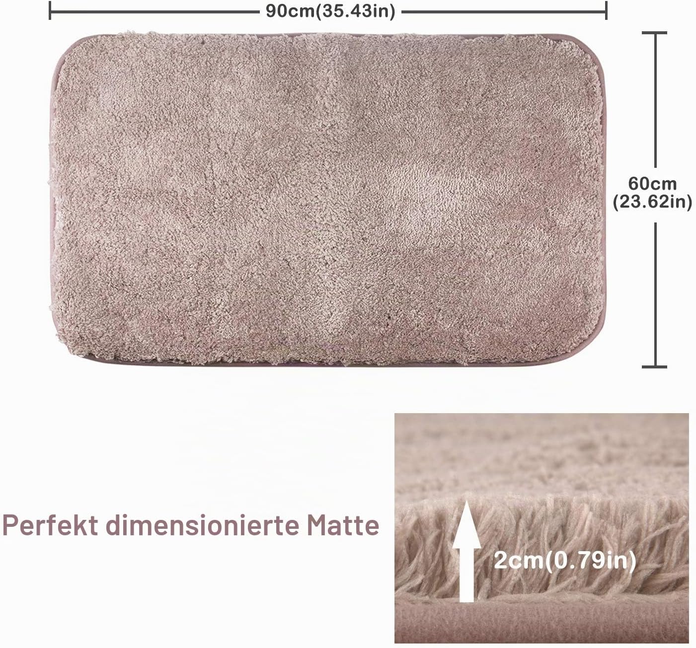 Hochflor Badteppich, 60 x 90 cm (Rechteckig) Braun