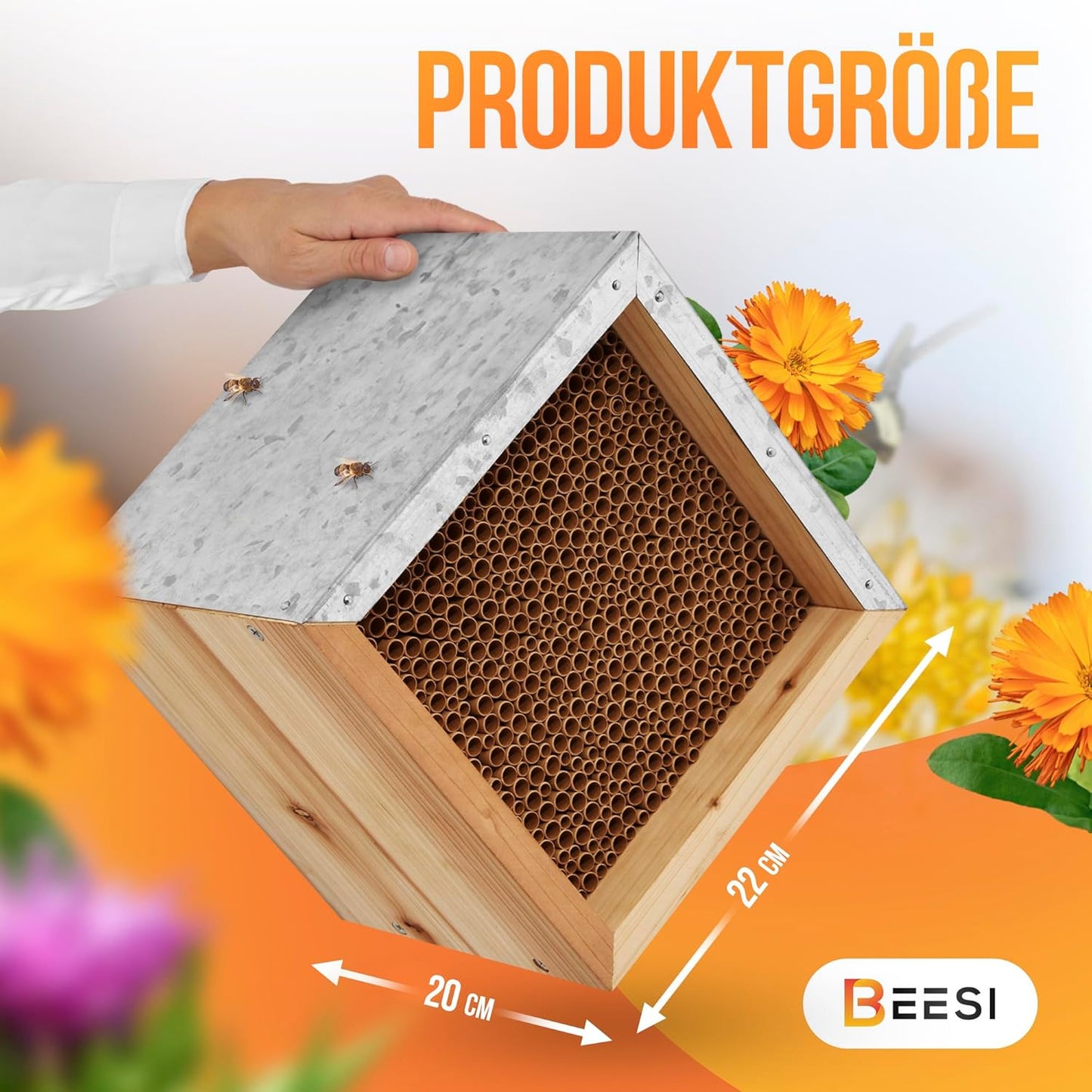 Bienenhotel mit Metalldach, Pappe - für grössere Bienen