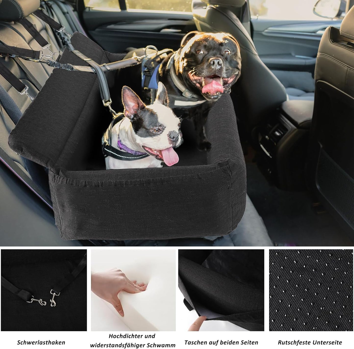 Hunde Autositz mit Sicherheitsgurt, Schwarz(XL)