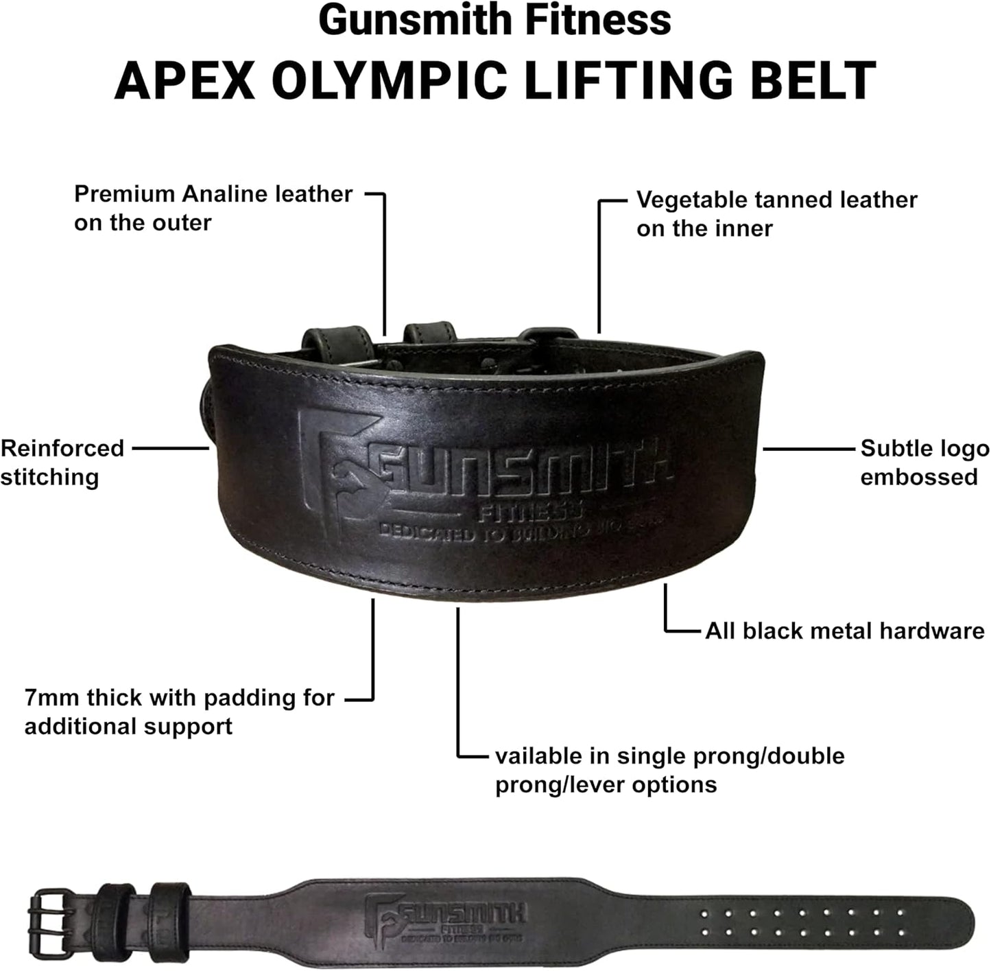 Apex - Gewichthebergürtel aus Leder, Olympic 6/7 mm Doppelspindel XXL