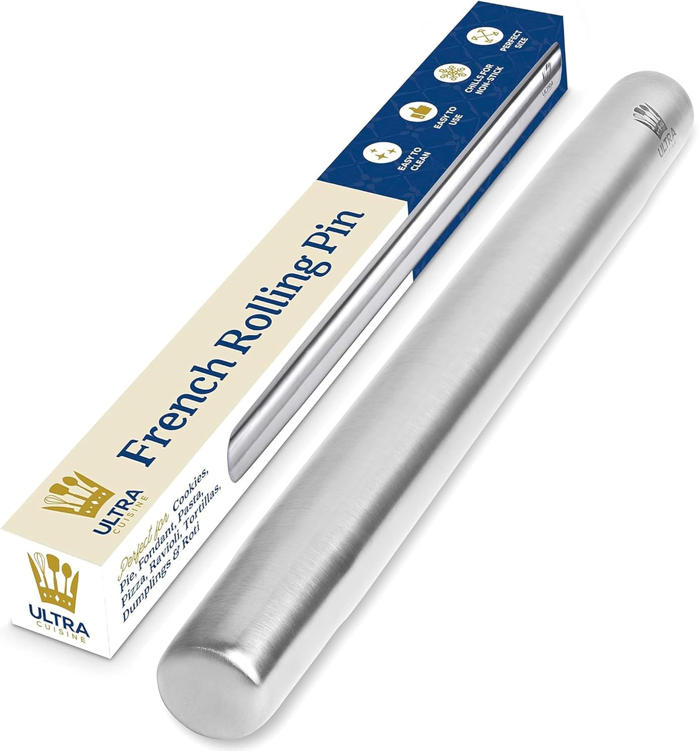 Französisches Nudelholz aus Edelstahl, 15.75" length