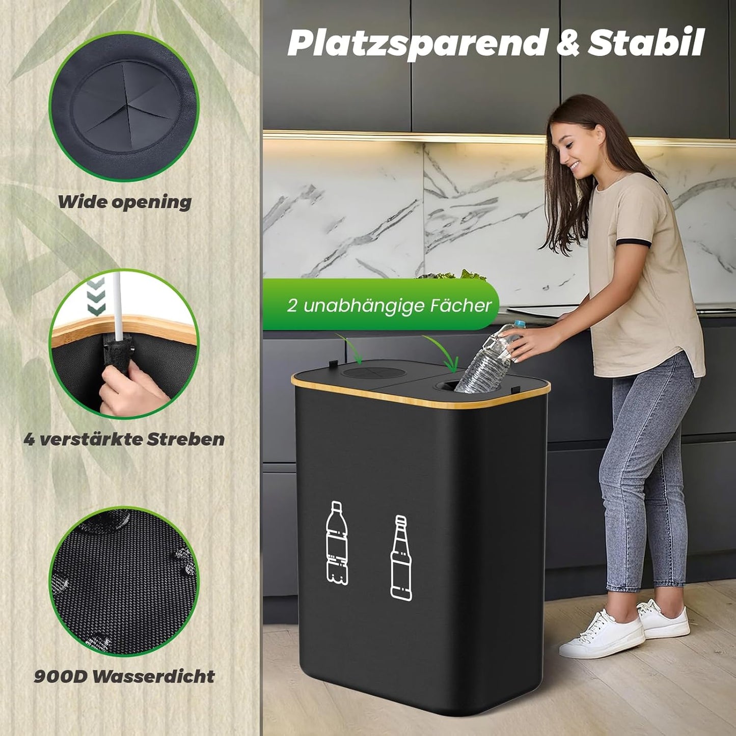 Pfandflaschen Sammelbehälter mit 2 Fächern (160L), Schwarz-schmetterlingsklappe|160L