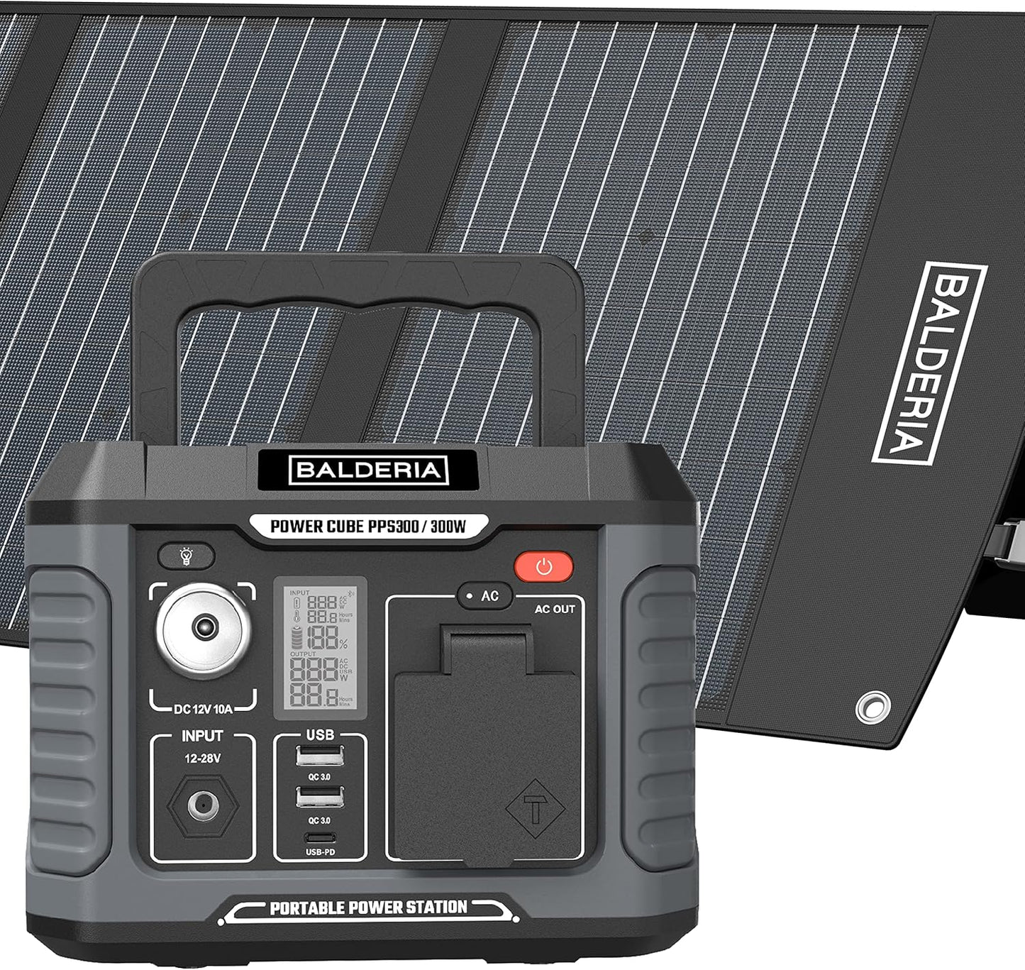 Tragbare Powerstation PS300-120, Powerstation 300W + Solarpanel 120W